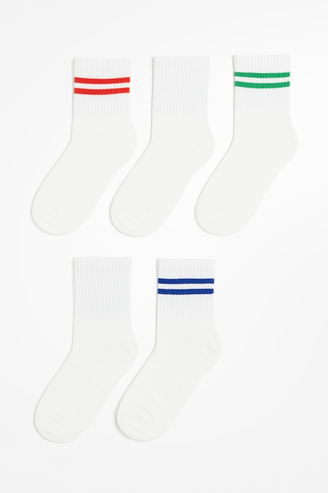 5-pack socks - White/Striped/Blue/White/Red/Green/White - 1