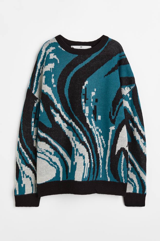 Double-knit jumper - Dark turquoise/Patterned - 1
