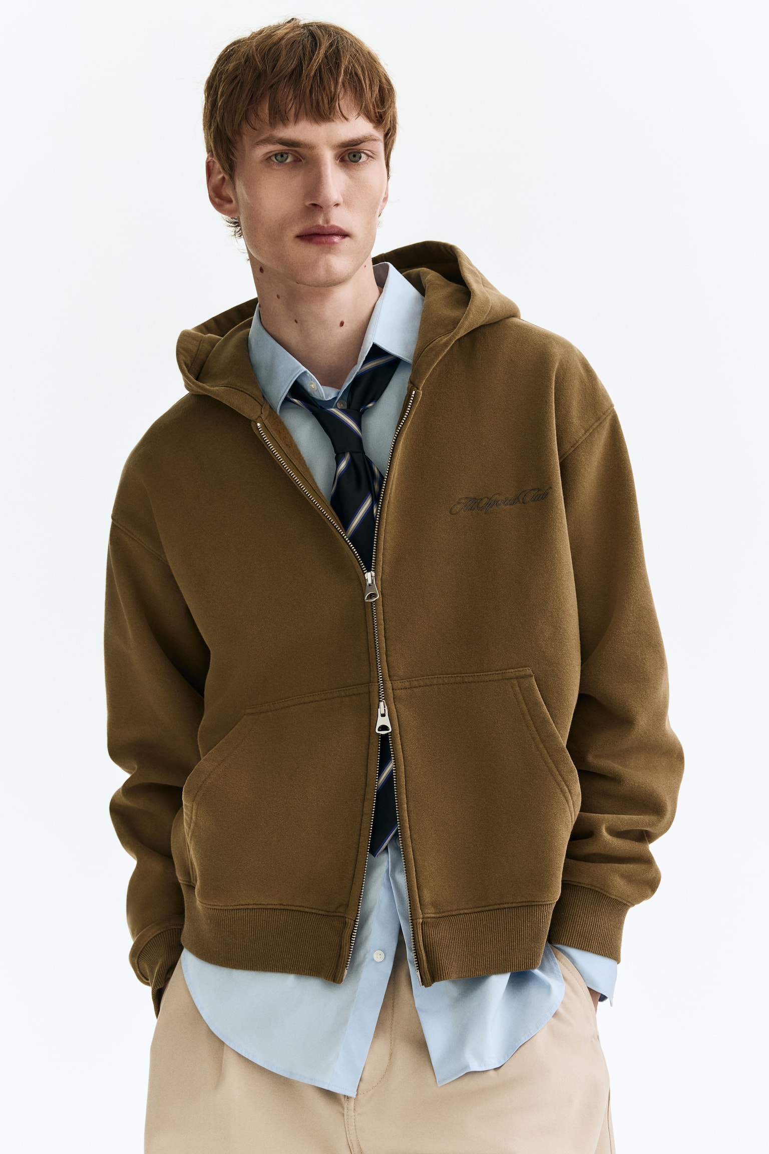 Loose Fit Zip-through hoodie - Khaki green/Light blue/All Sports Club/Navy blue/ASC - 1