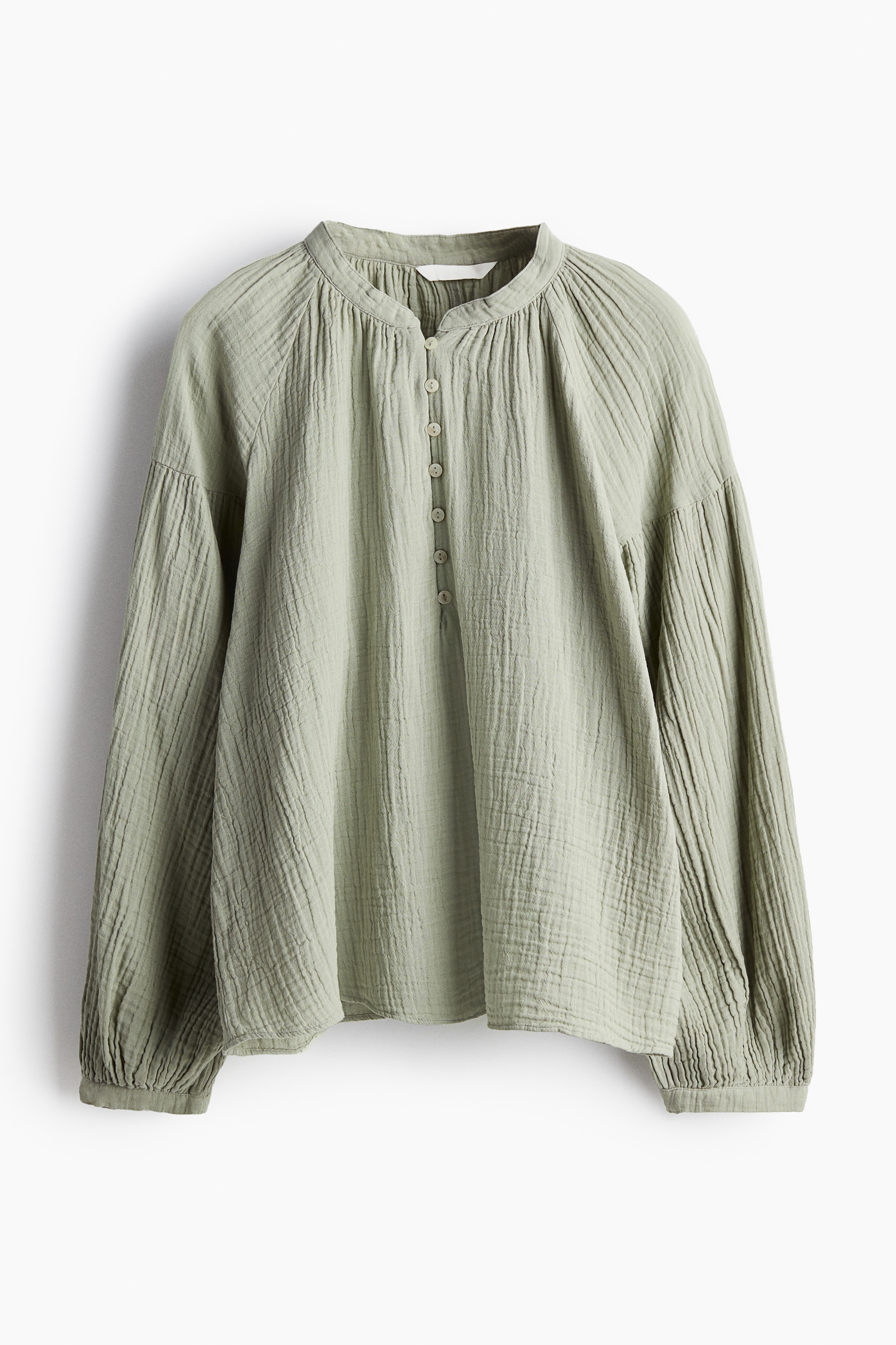 Women's Light khaki green Balloon-sleeved muslin blouse | H&M