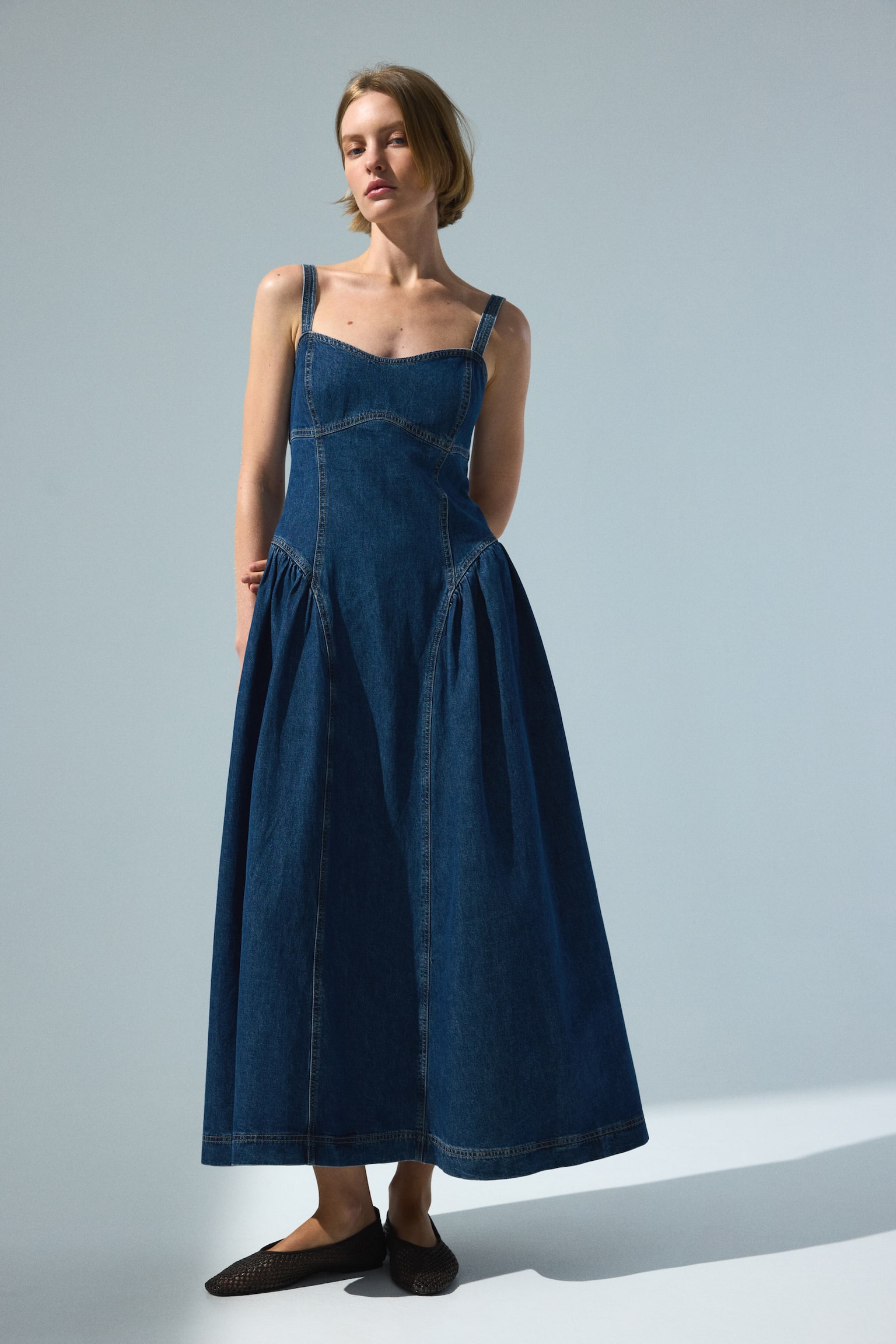 Flared-skirt denim dress - Denim blue - 4