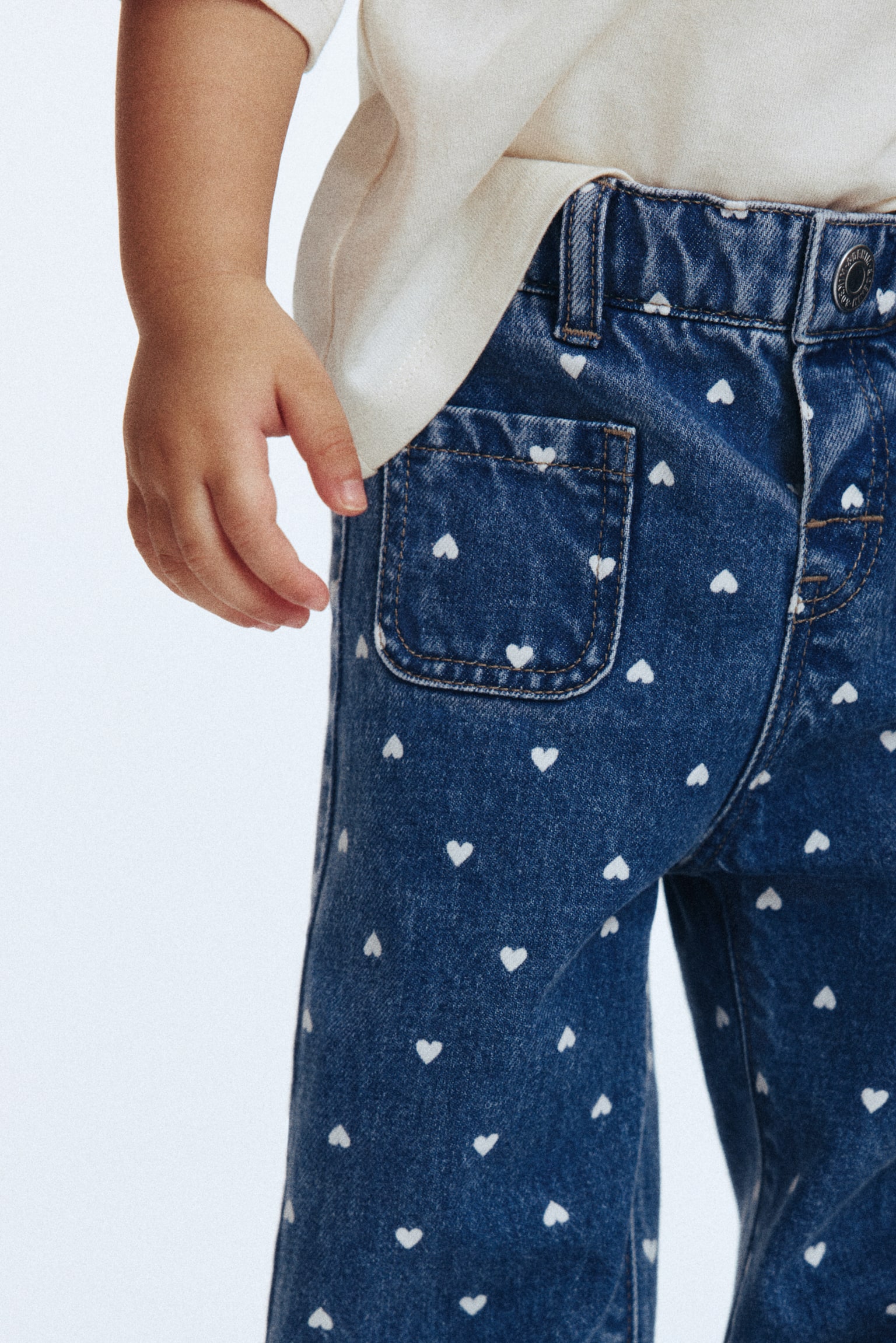 Flared Leg Jeans - כחול ג'ינס/לבבות - 7