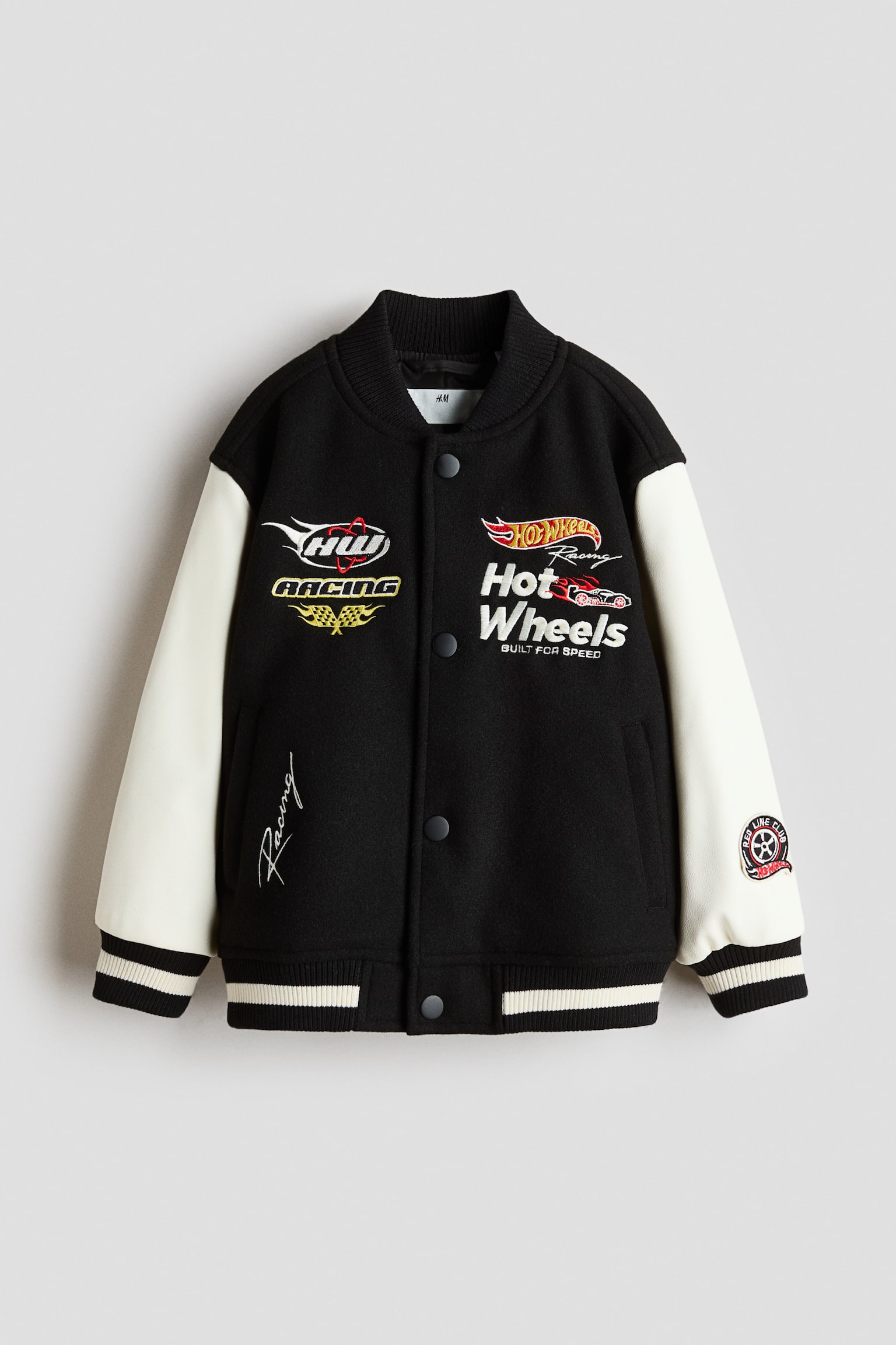 Motif-detail baseball jacket - Black/Hot Wheels - 1