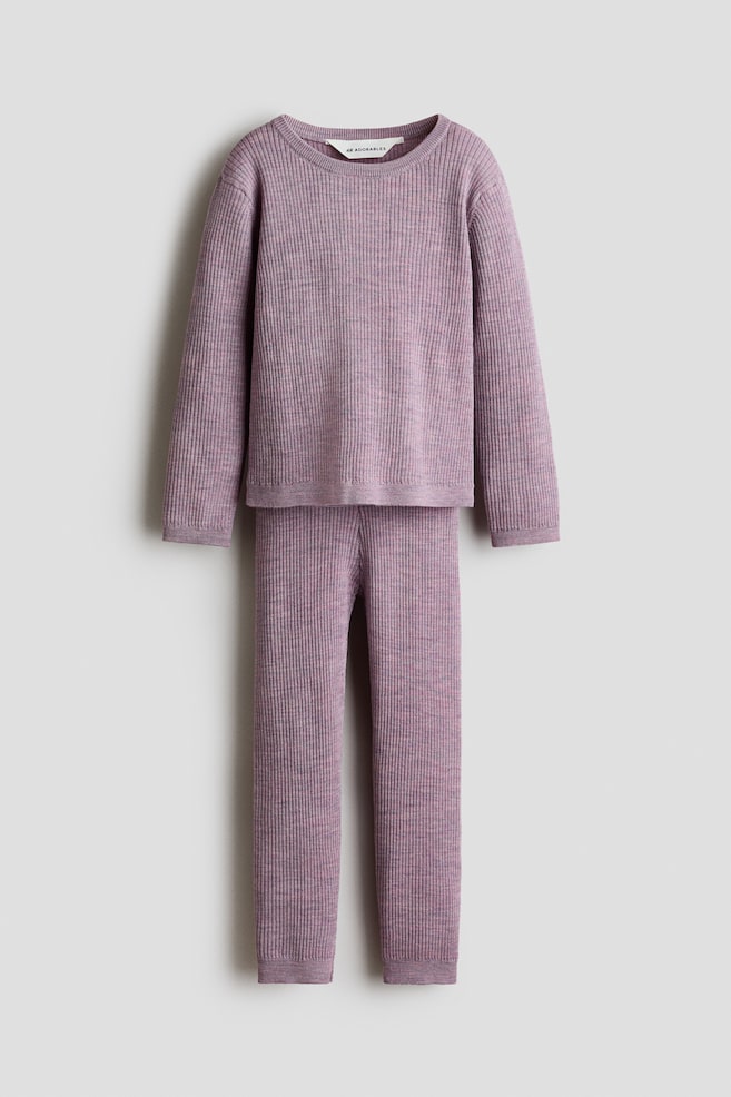 2-piece merino wool set - Purple/Dark beige/Light beige - 1