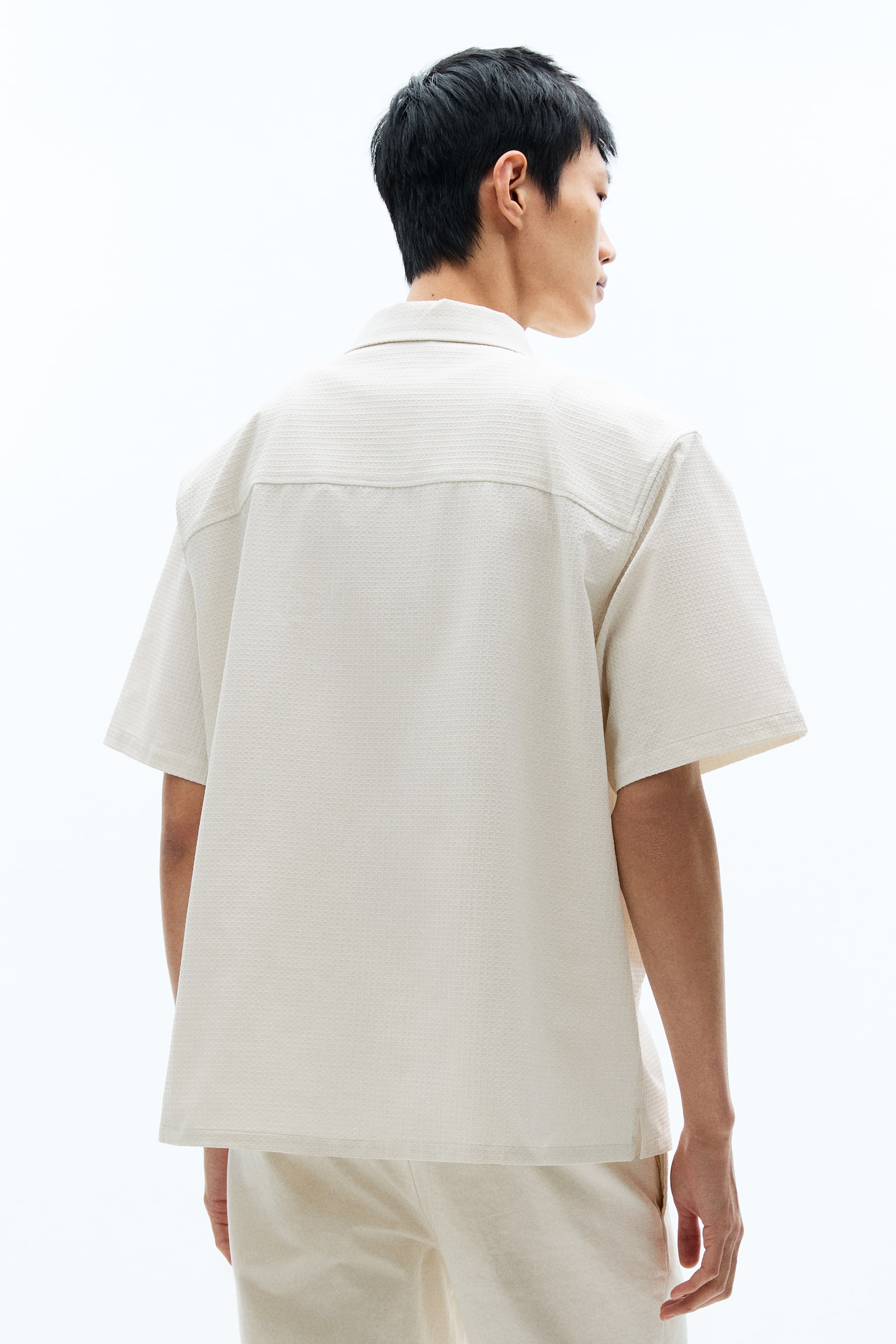 Loose-Fit Textured Resort Shirt - White/Navy blue/Green - 4