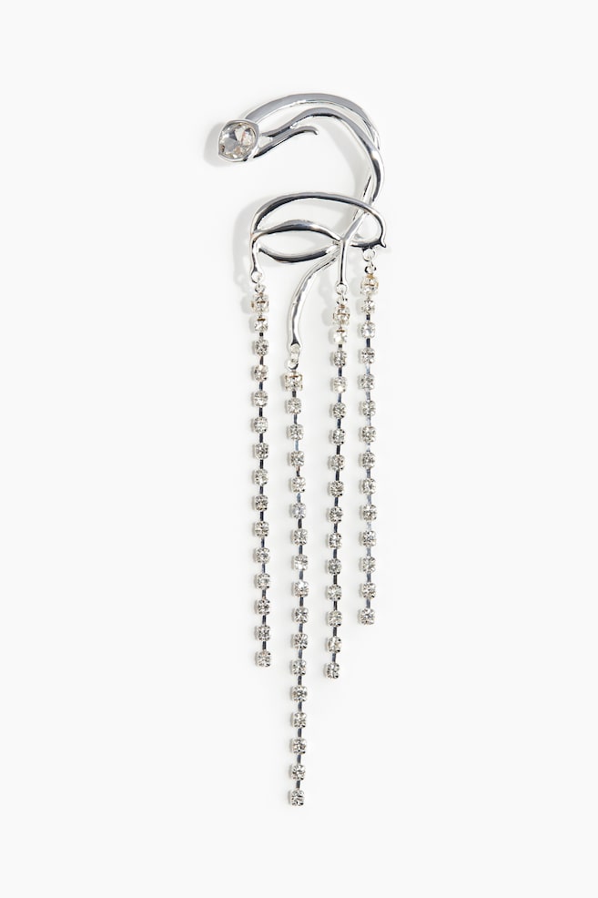 Rhinestone-pendant ear cuff - Silver-coloured - 1