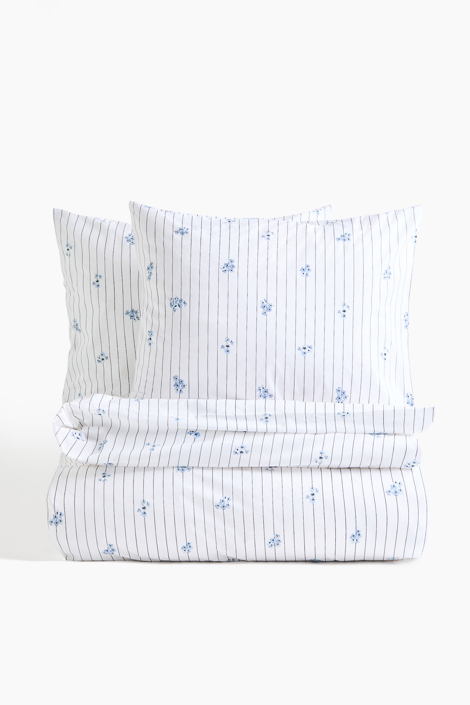 Cotton percale double/king duvet cover set - White/Floral - 1