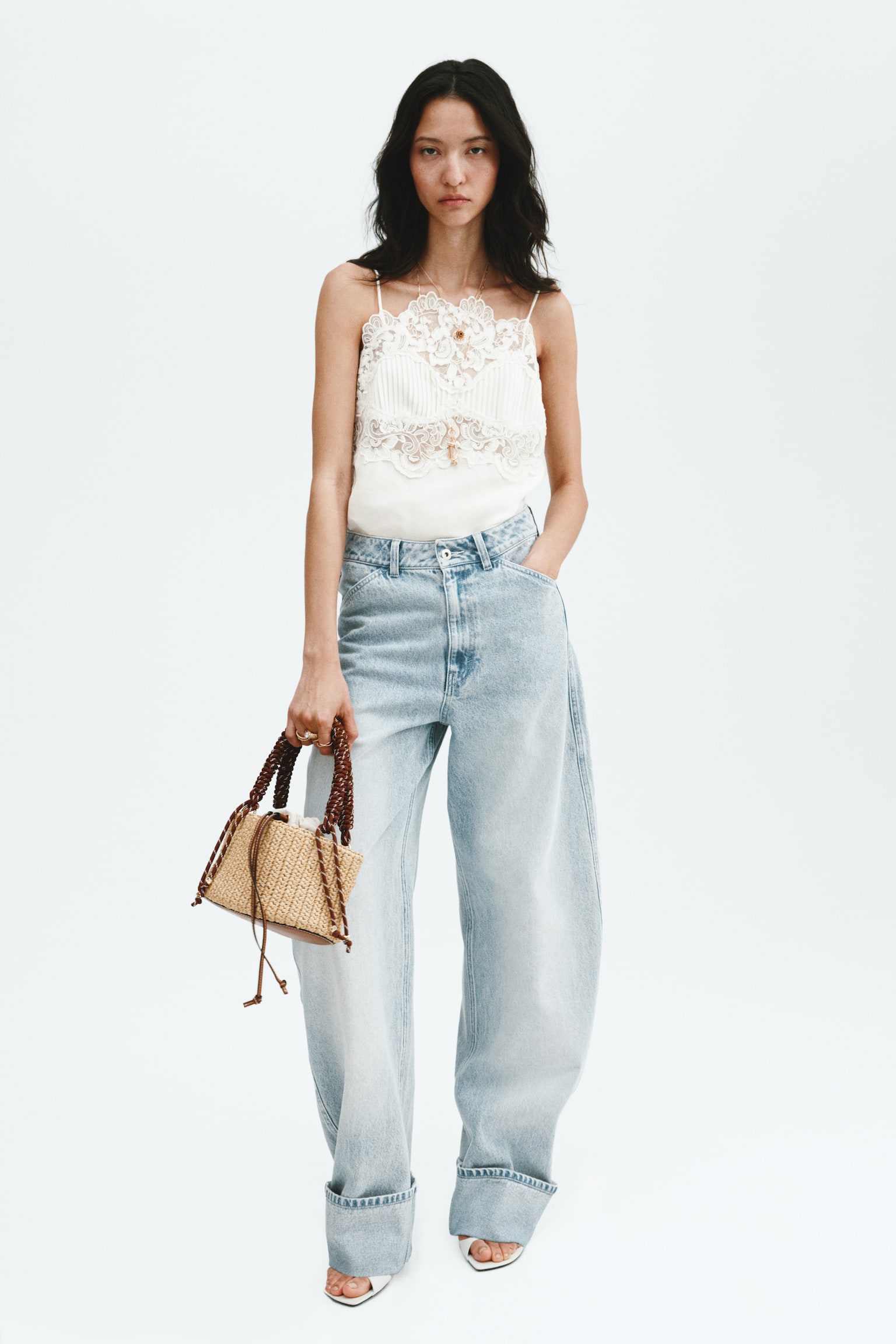 Linen-blend lace-detail top - White - 1