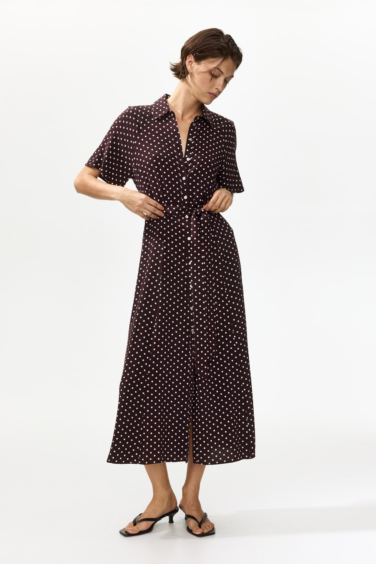 Tie-belt shirt dress - Dark brown/Polka dot/Black/White/Red floral/Cream/Zebra print/Black/Floral/Blue/White patterned/White/Blue patterned/Black/Beige/Leopard print/Bright blue/White patterned/White/Green patterned/Green/Patterned/Dark brown/Floral/Dark beige/Leopard print/Cream/Black patterned/Black/Floral/Dark khaki green/Black/White/Burgundy floral/Navy blue - 4