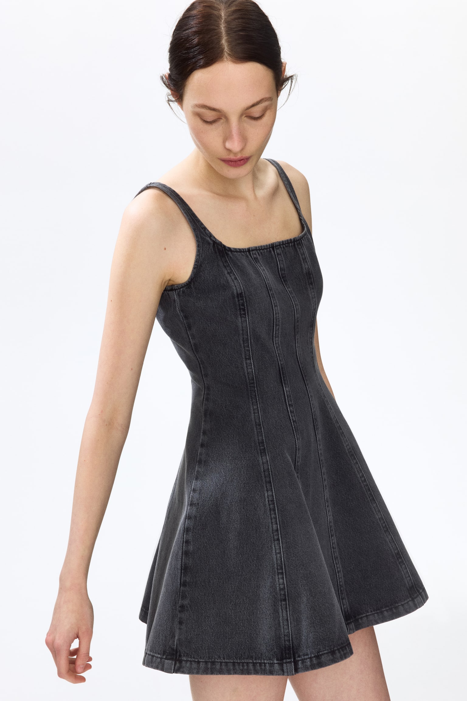 Джинсова сукня з розкльошеною спідницею - Сірий денім - 5