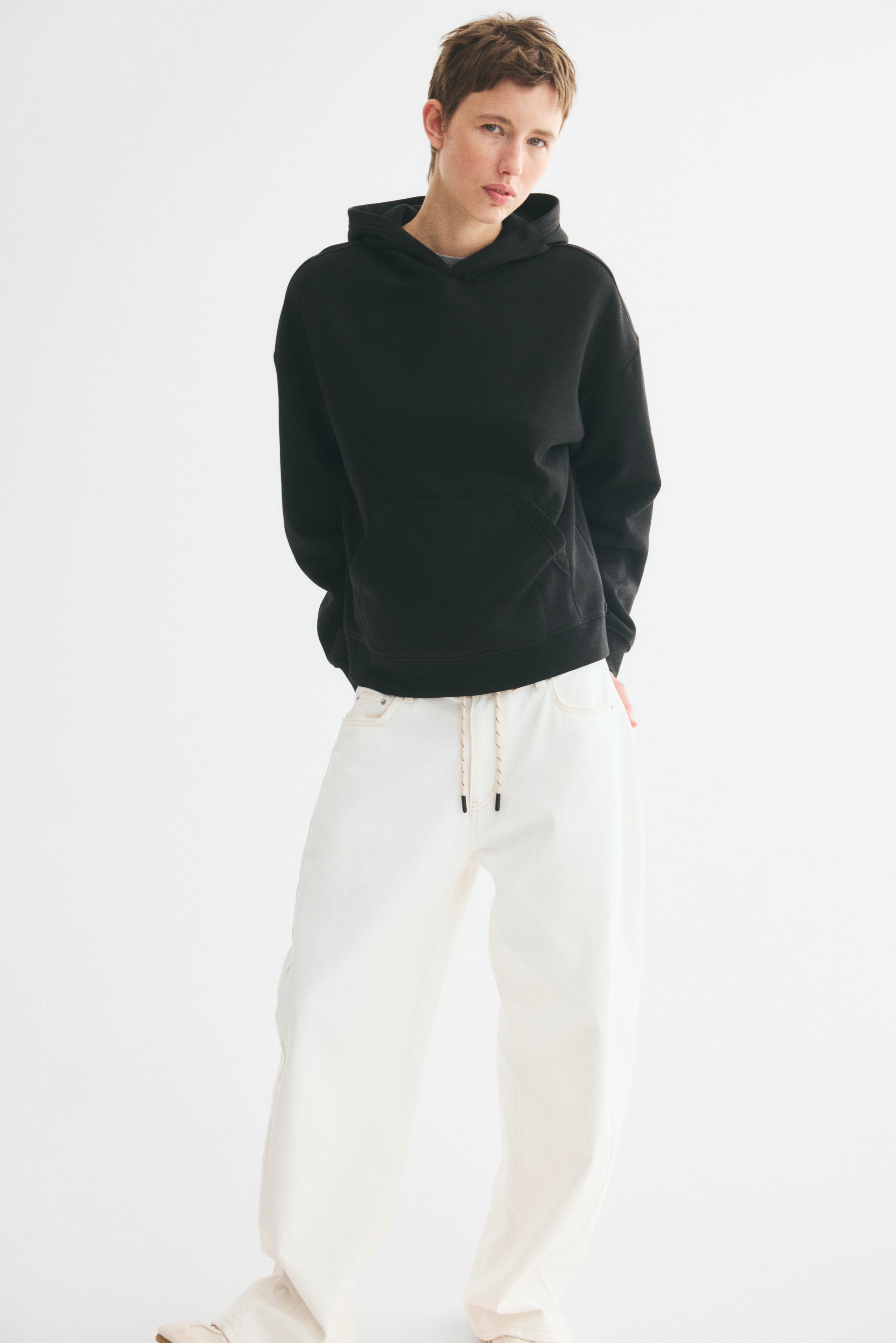 Hoodie - Black/Light grey marl/Light dusty pink/Light beige