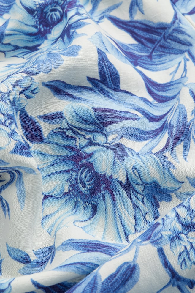 Linen-blend flounced dress - Blue/Floral - 2