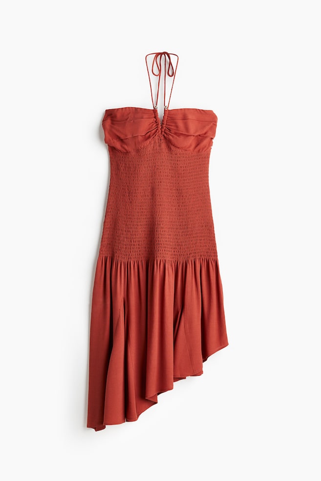 Smocked halterneck dress - Rust red - 1