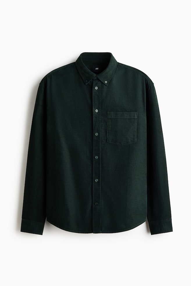 Regular-Fit Corduroy Shirt - Dark green - 1