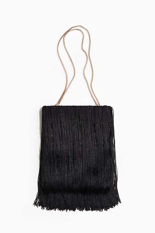 Fringed Shoulder Bag - Black - 1