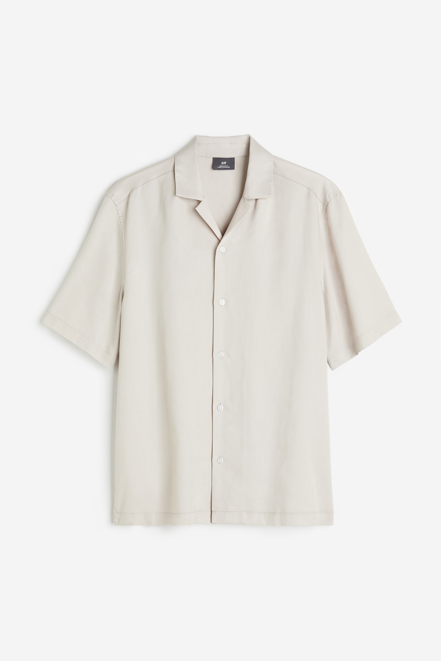 Мужская рубашка H&M Regular Fit Short-sleeved Lyocell Resort, цвет: Светлый серо-коричневый — фото 1