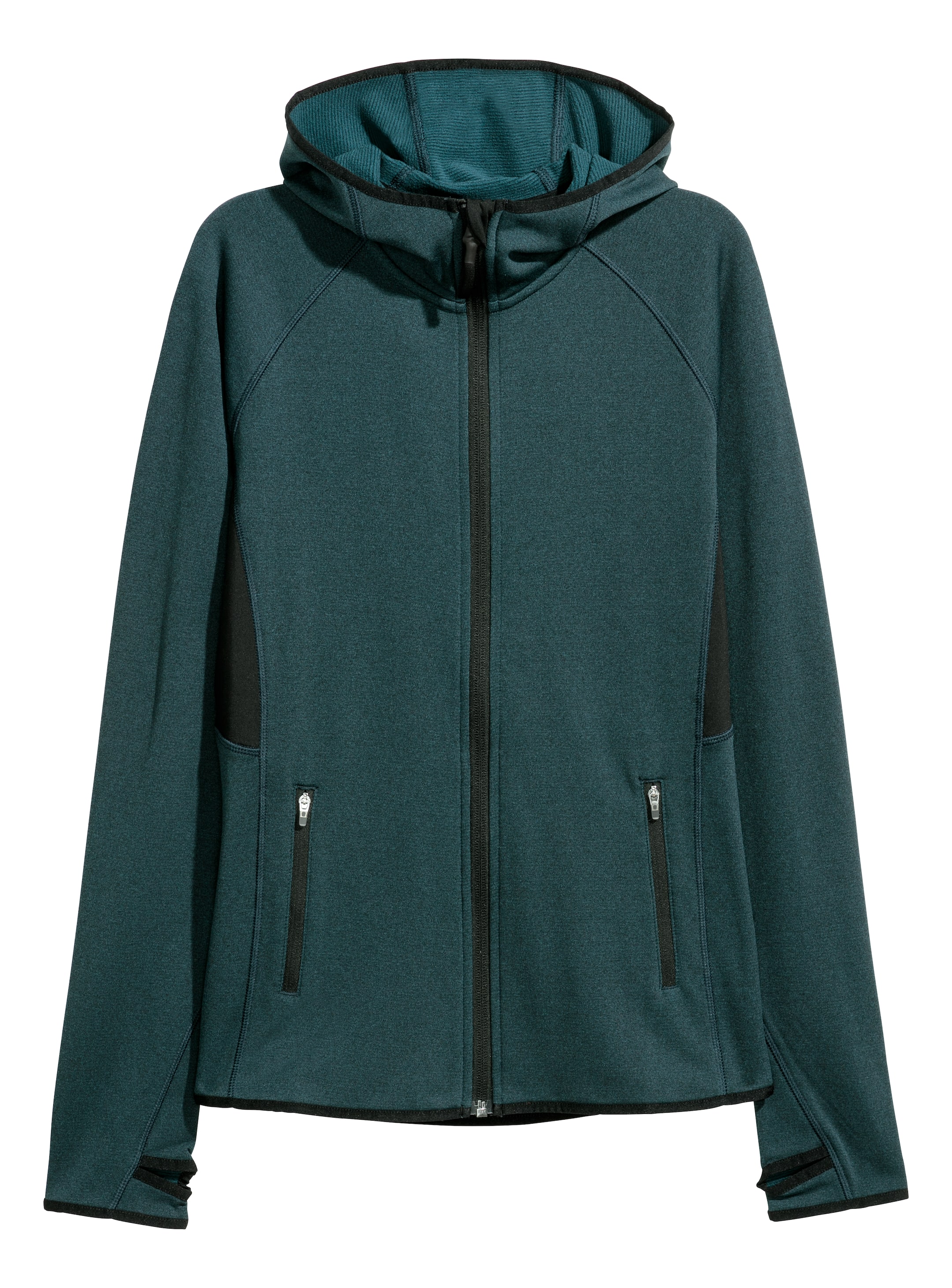 Fleece jacket with a hood - Dark turquoise marl - Ladies | H&M GB