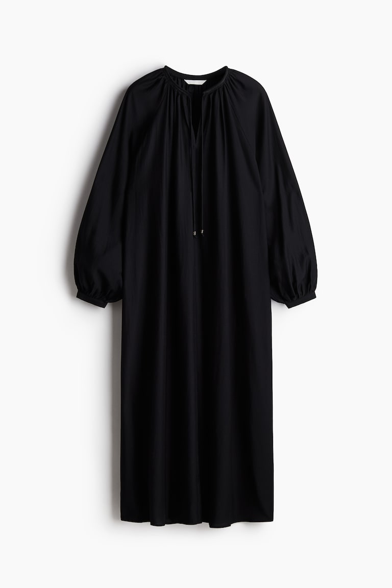 balloon dress long Long Sleeve Button Down Maxi Dress Pleated Chiffon Dress Light Blue / M main image 1