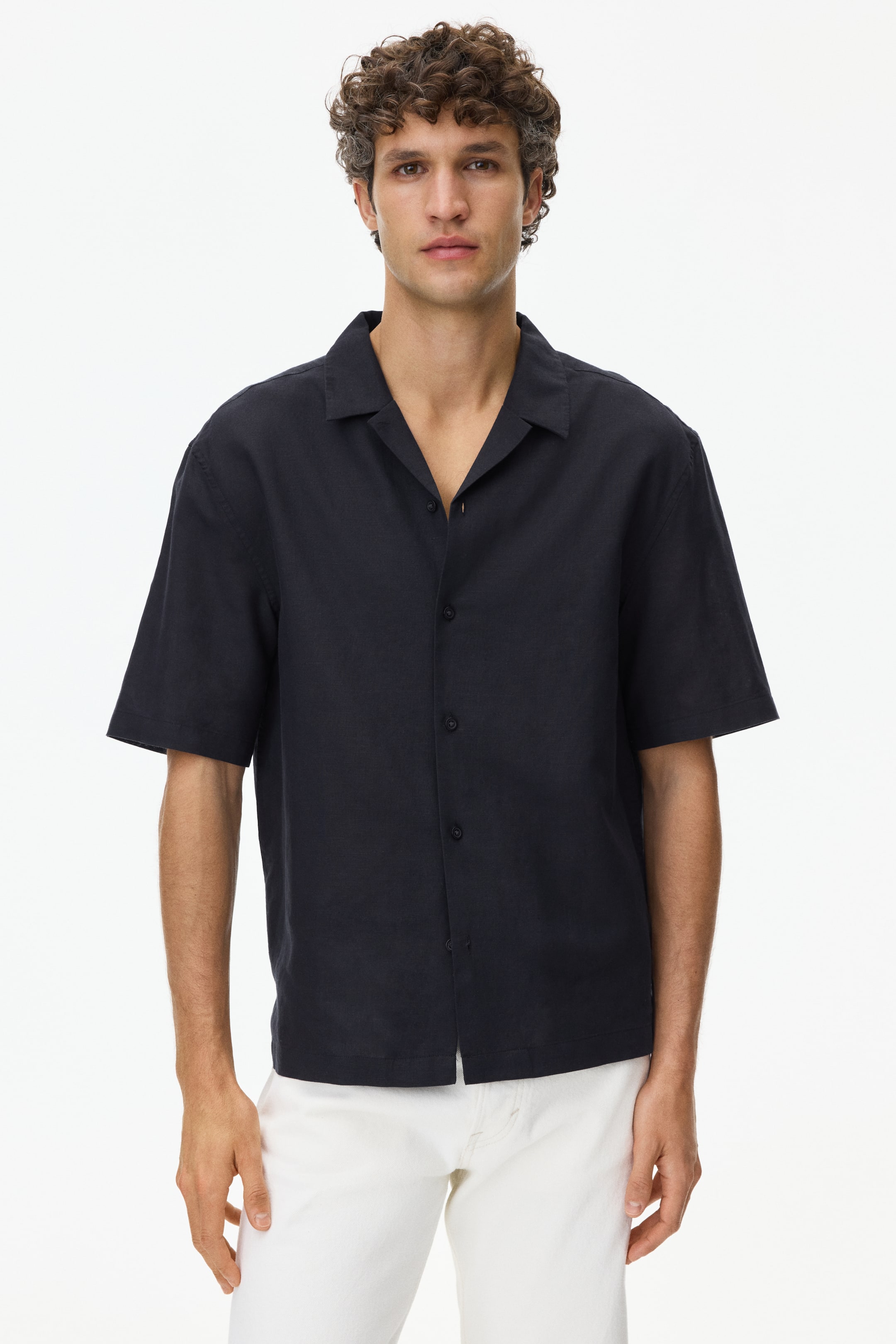 Prikaži veću sliku: Letnja košulja od mešavine lana Relaxed Fit - Crna - Men | H&M RS 1