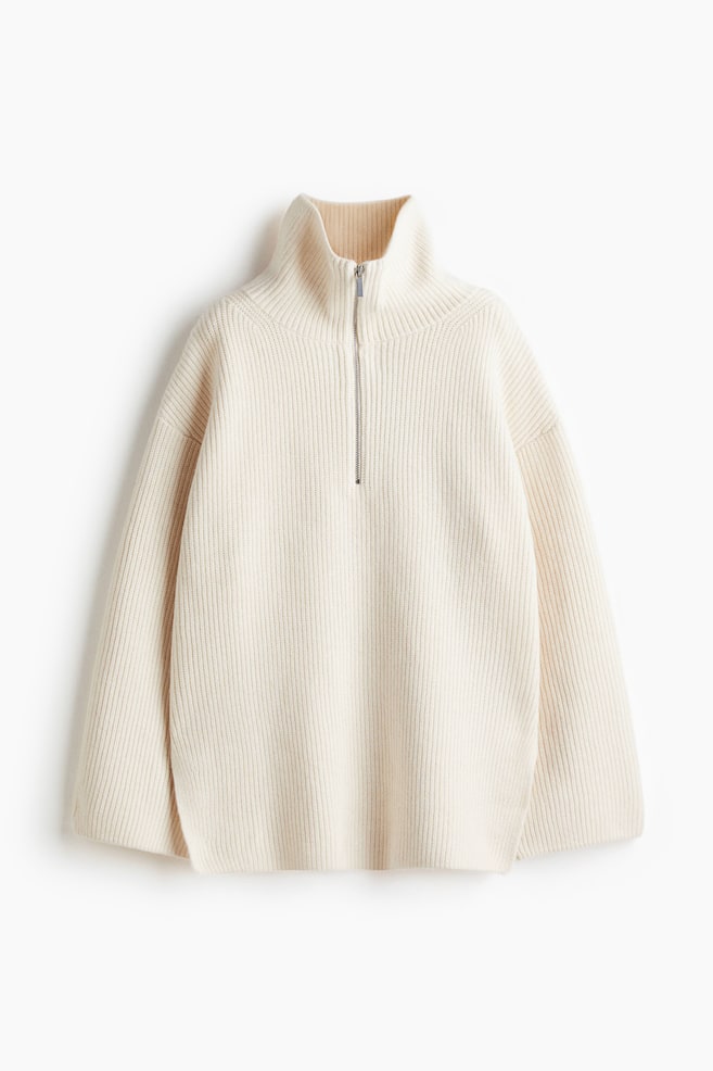 Zip-top rib-knit jumper - Cream/Dark brown/Pigeon blue/Grey marl/Black/Striped - 1