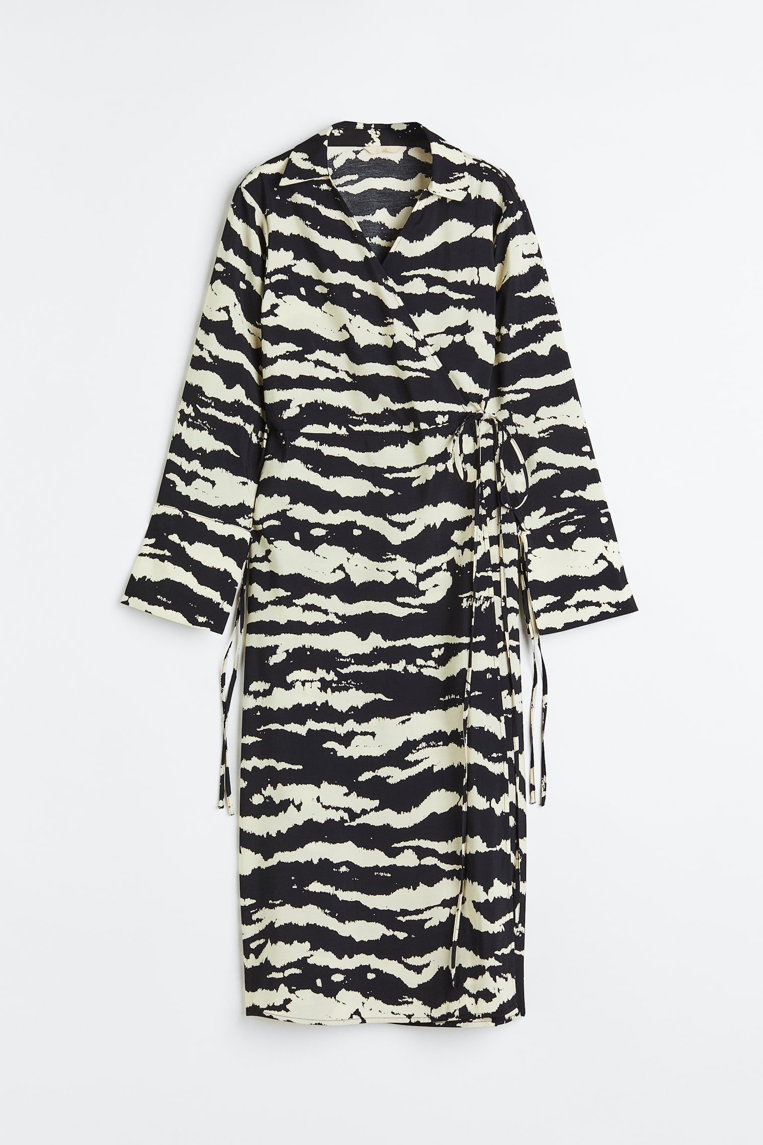 Collared Wrap Dress - Black/Tiger stripe - 1