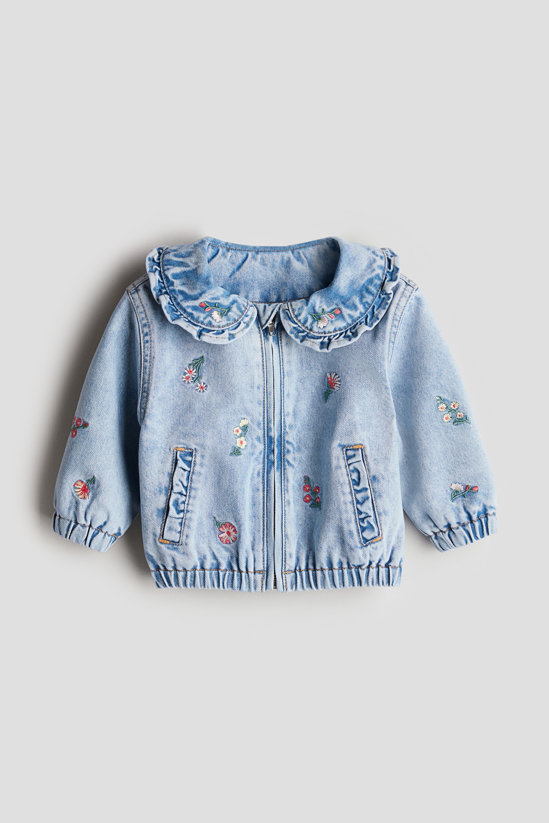 Light denim blue/flowers Embroidered-Detail Denim Jacket for kids