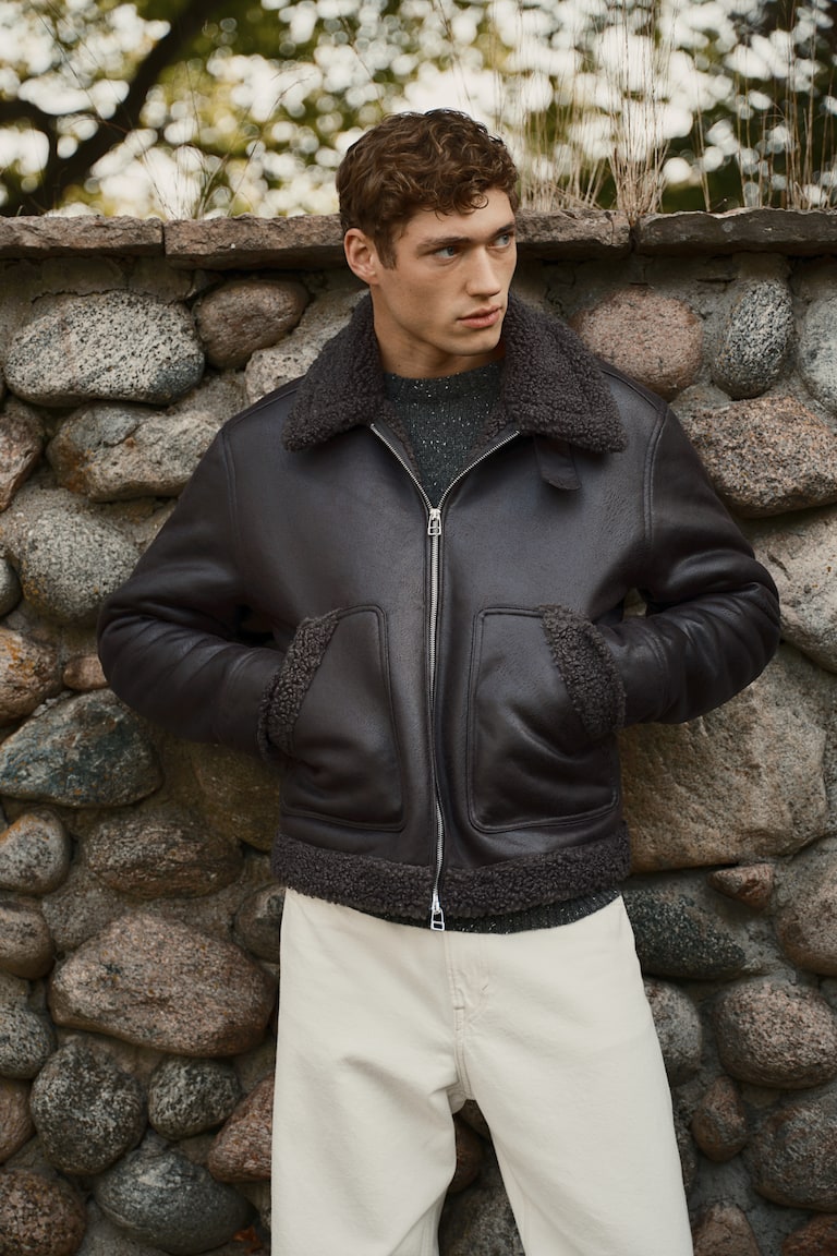 Jacke mit Teddybesatz in Regular Fit Dunkelbraun Men H&M DE