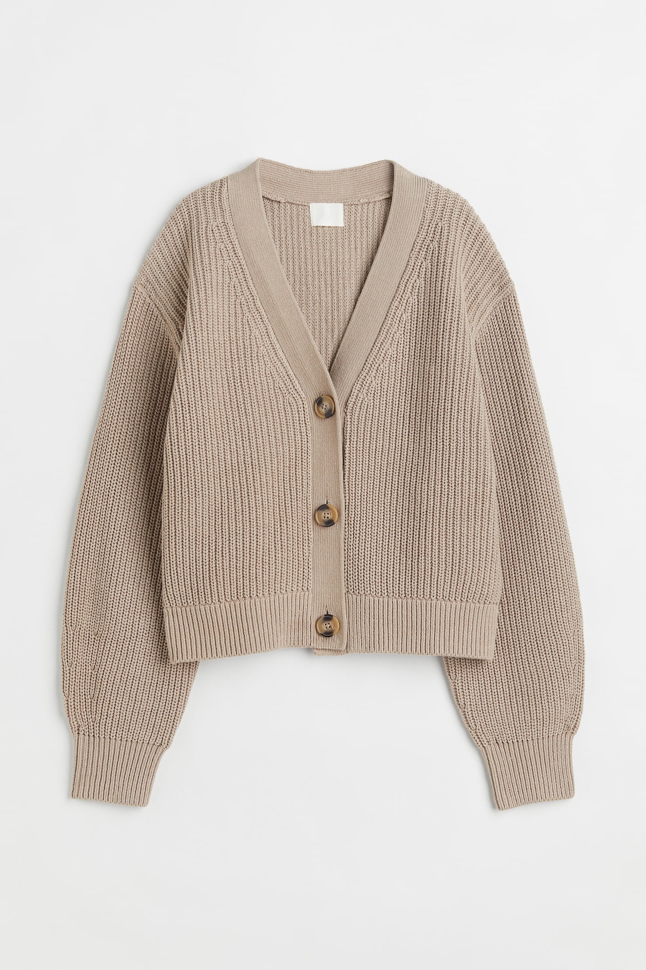 Rib-knit Cardigan - V-neck - Long sleeve - Beige - Ladies | H&M US