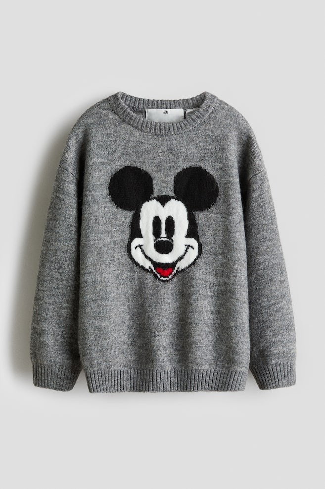 Pullover in Jacquardstrick - Graumeliert/Micky Maus - 1