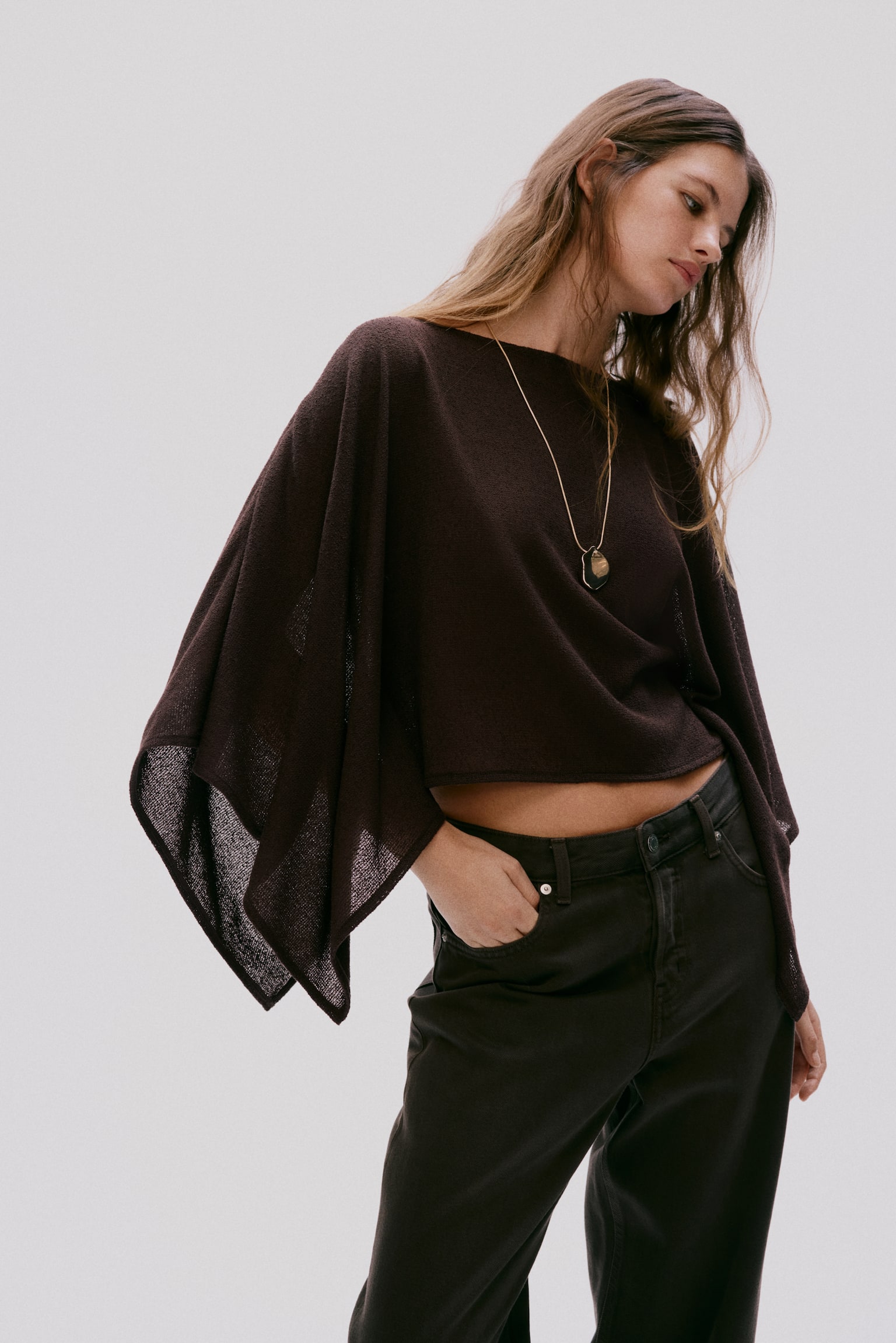 Cape top - Dark brown/Beige/Cream - 6