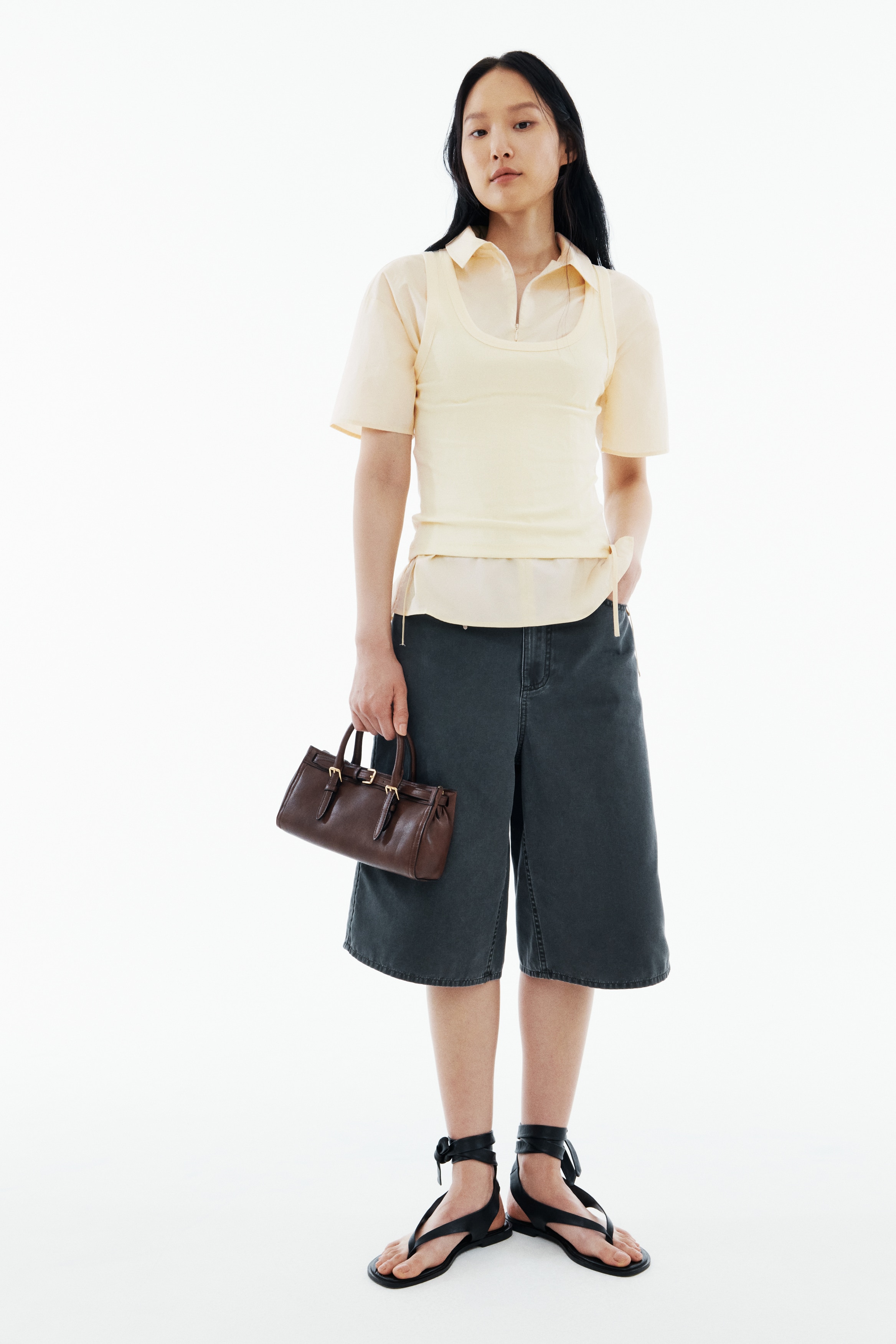 トップス n Women's Pale yellow Drawstring-detail popover shirt | H&M HK