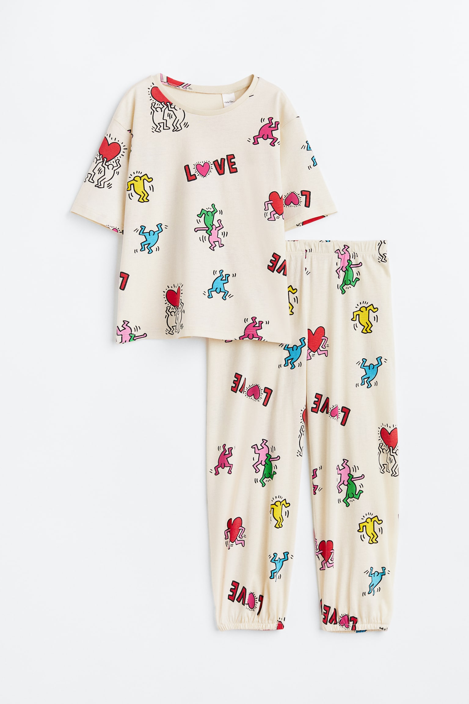 Printed jersey pyjamas - Light beige/Keith Haring