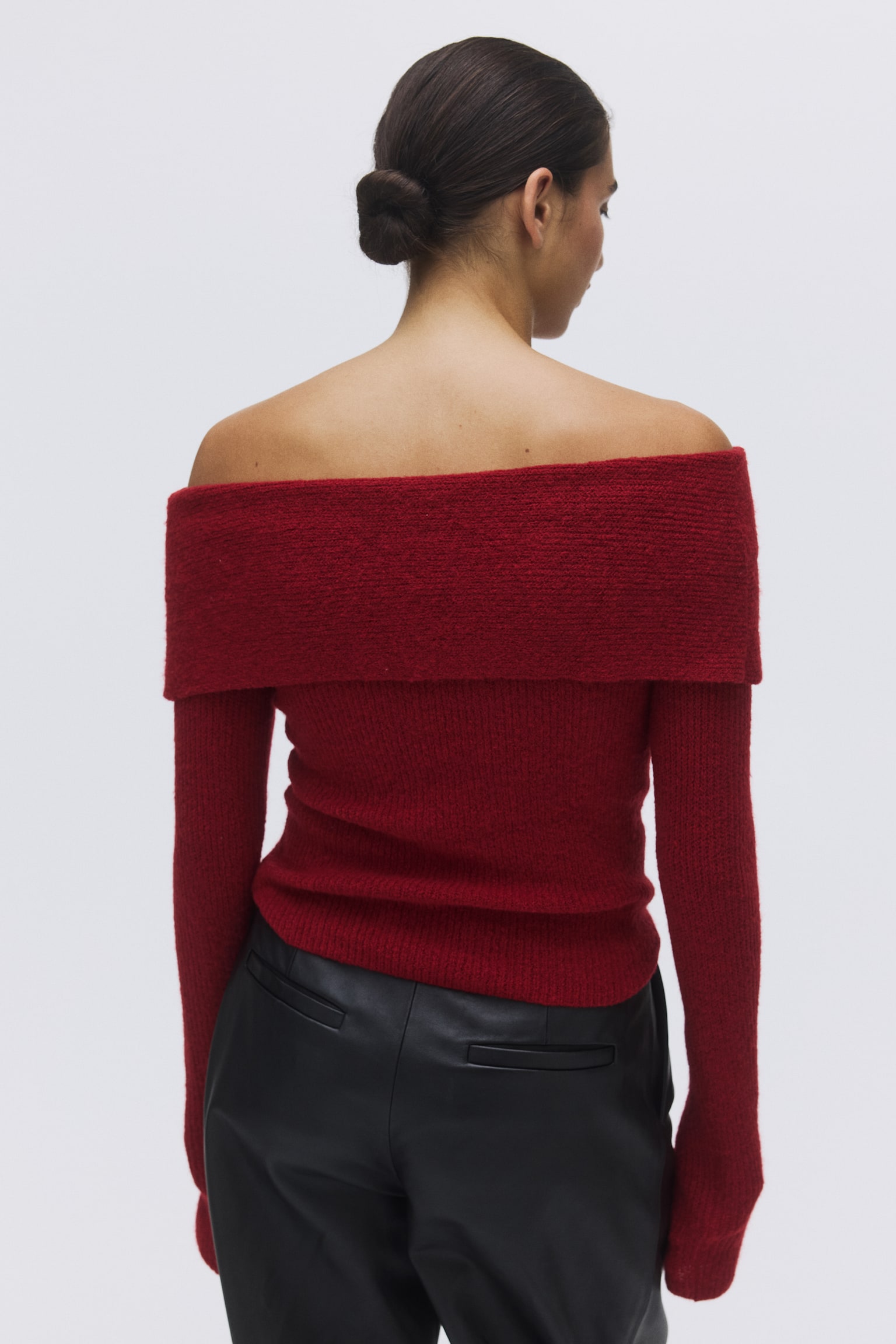 Omuzları Açık Kazak - Koyu kırmızı/Gri kırçıllı/Bordo/Beyaz/Siyah - 5