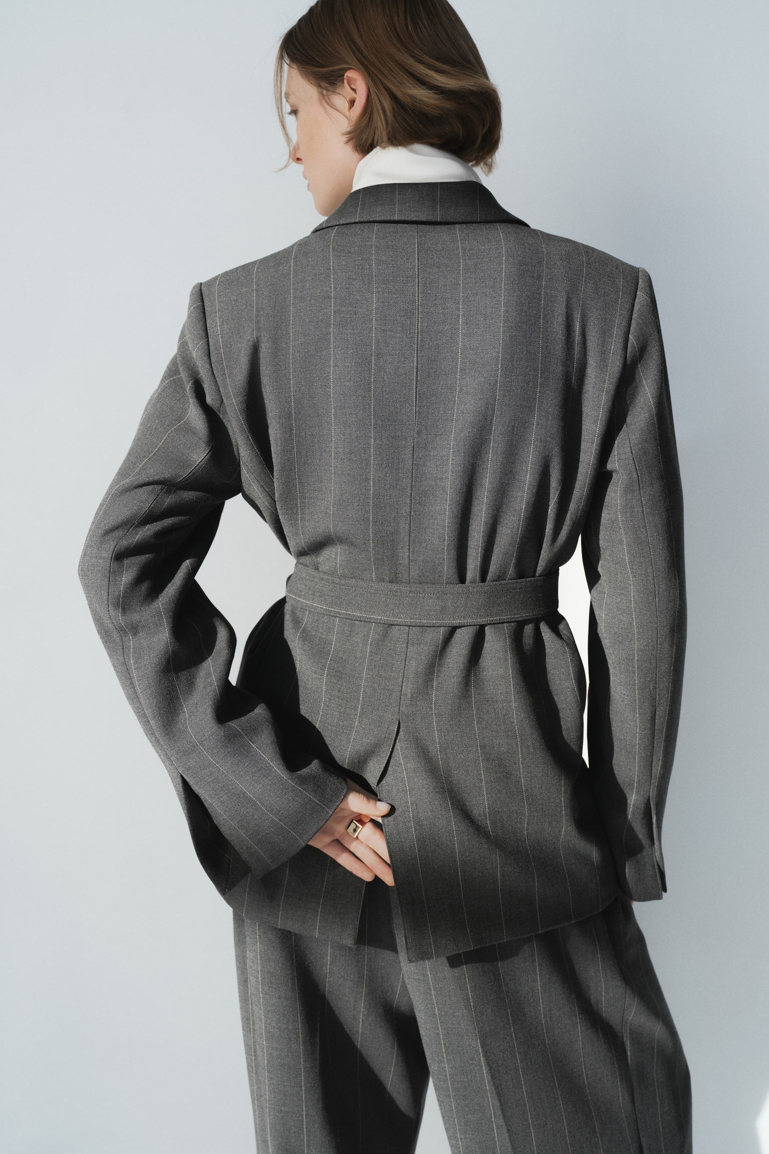 Wrap blazer - Dark grey/Pinstriped - 7