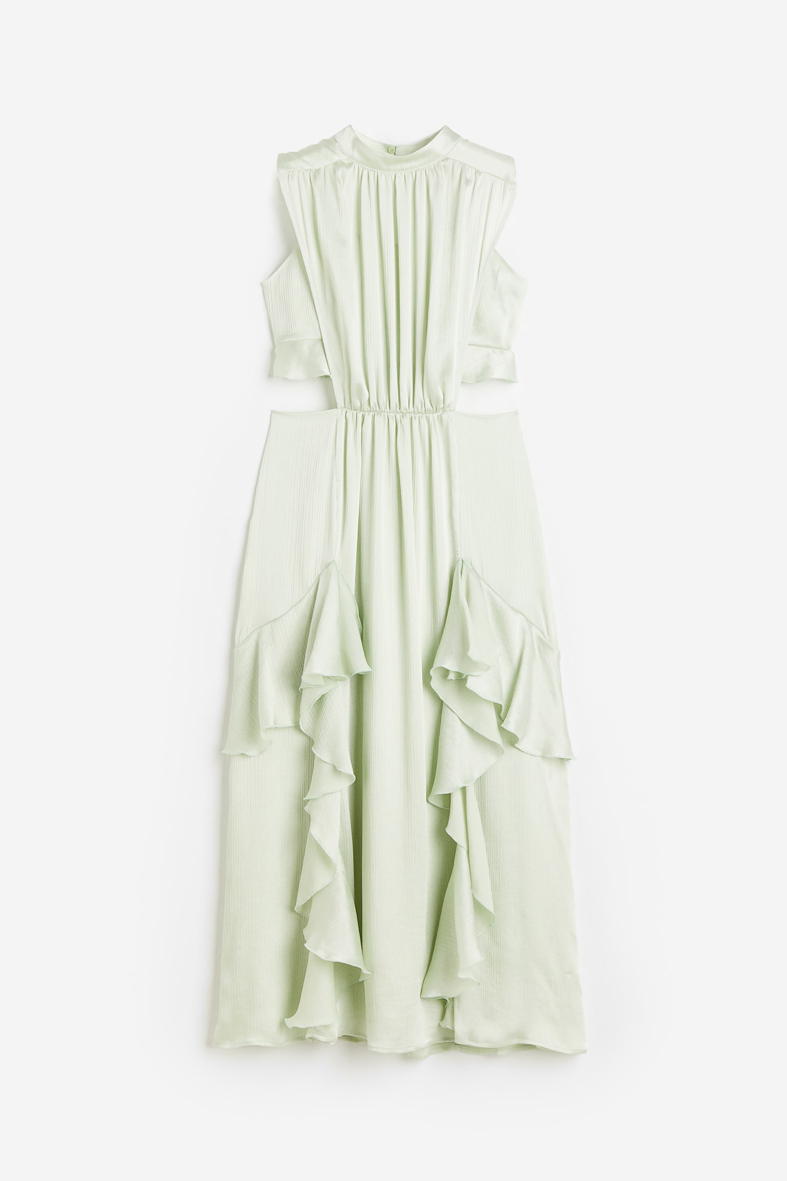 Flounce Trim Satin Dress - Light green - 1