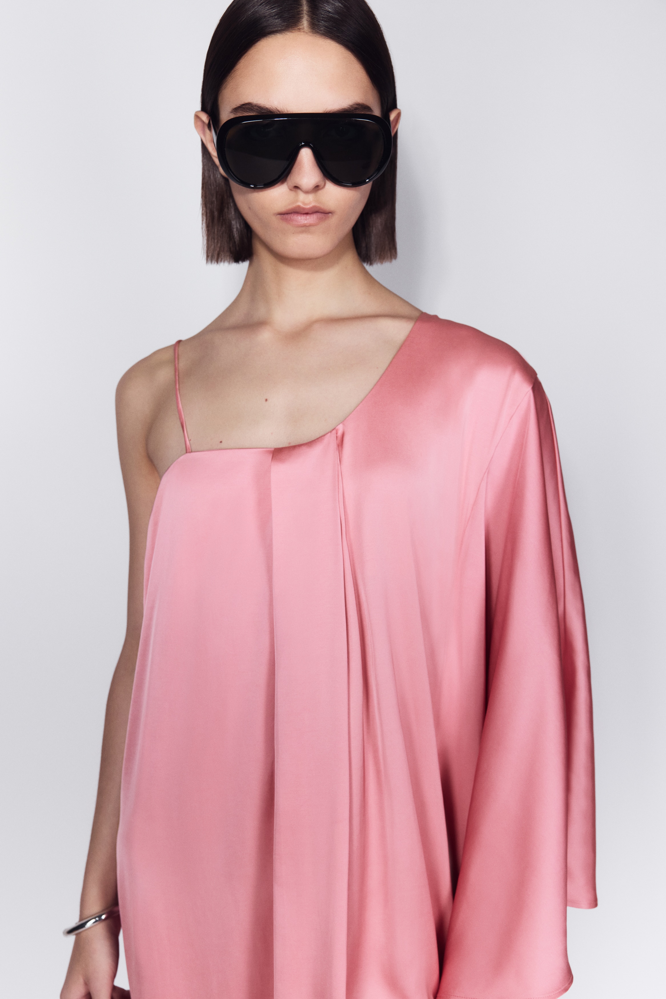 Ladies - Pink One-Shoulder Satin Kaftan Dress - Size: XL - H&M