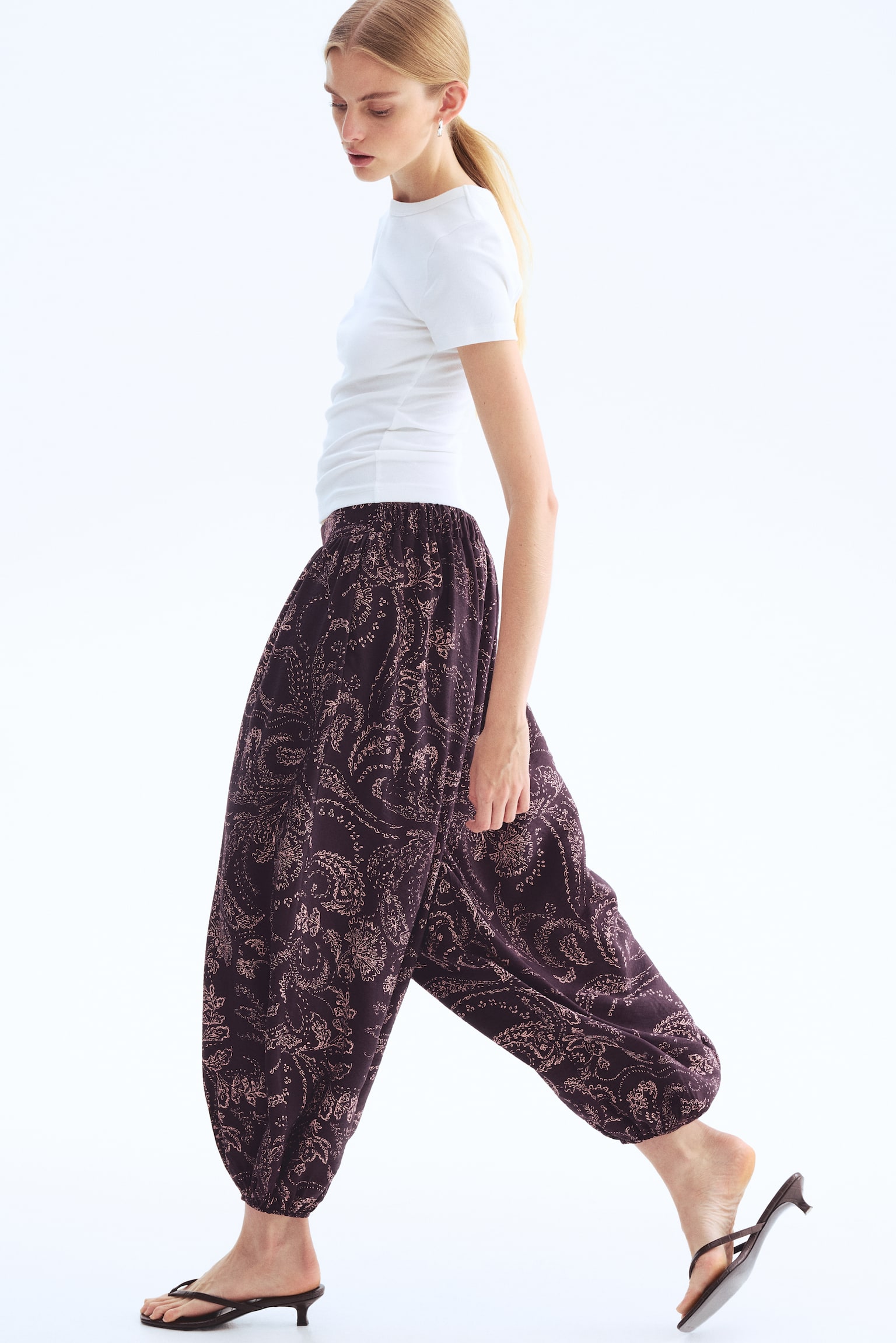 Balon Paçalı ve Desenli Pantolon - Mürdüm/Şal desenli/Mavi/Şal desenli - 5