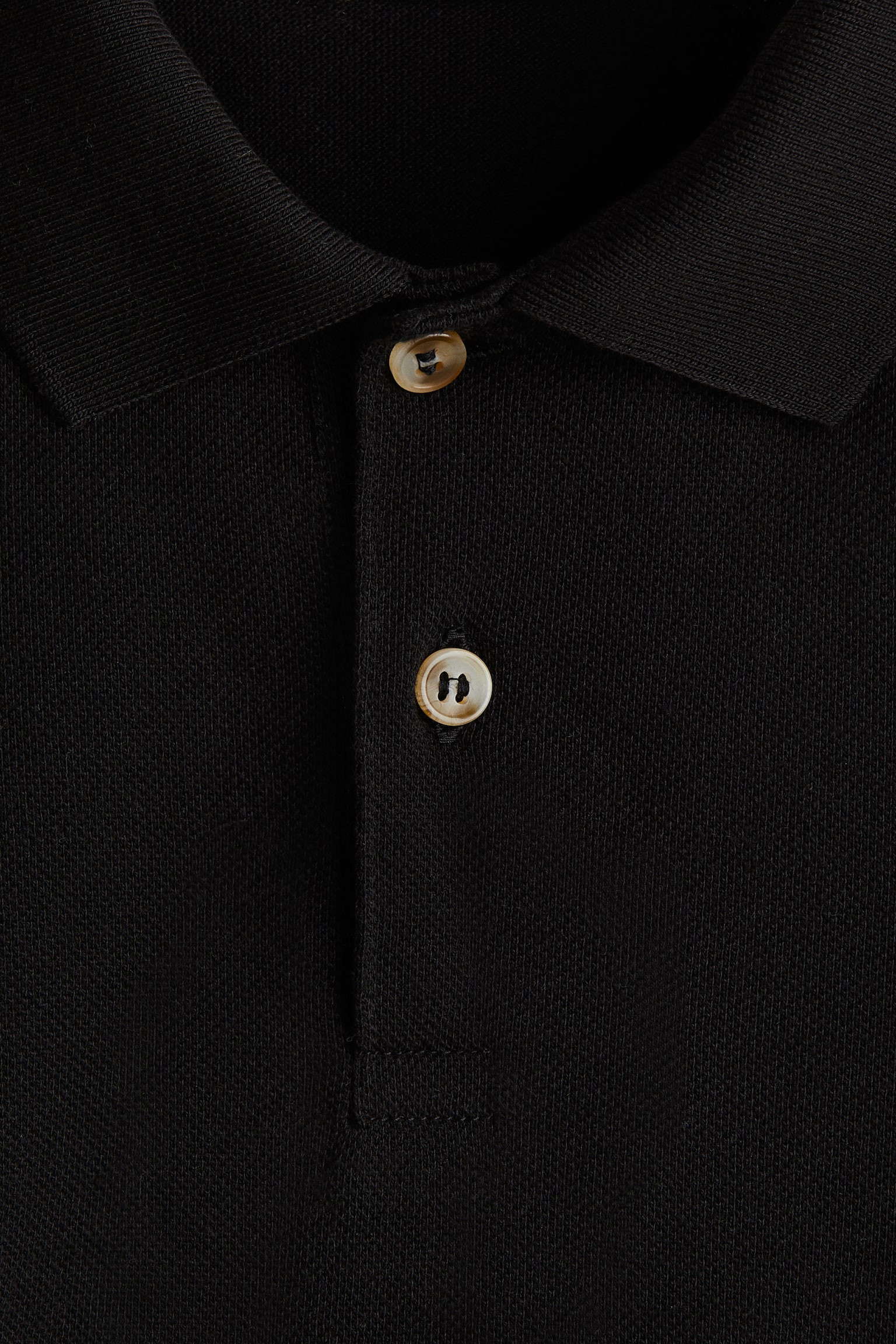Long-Sleeved Cotton Polo Shirt - Black - 5