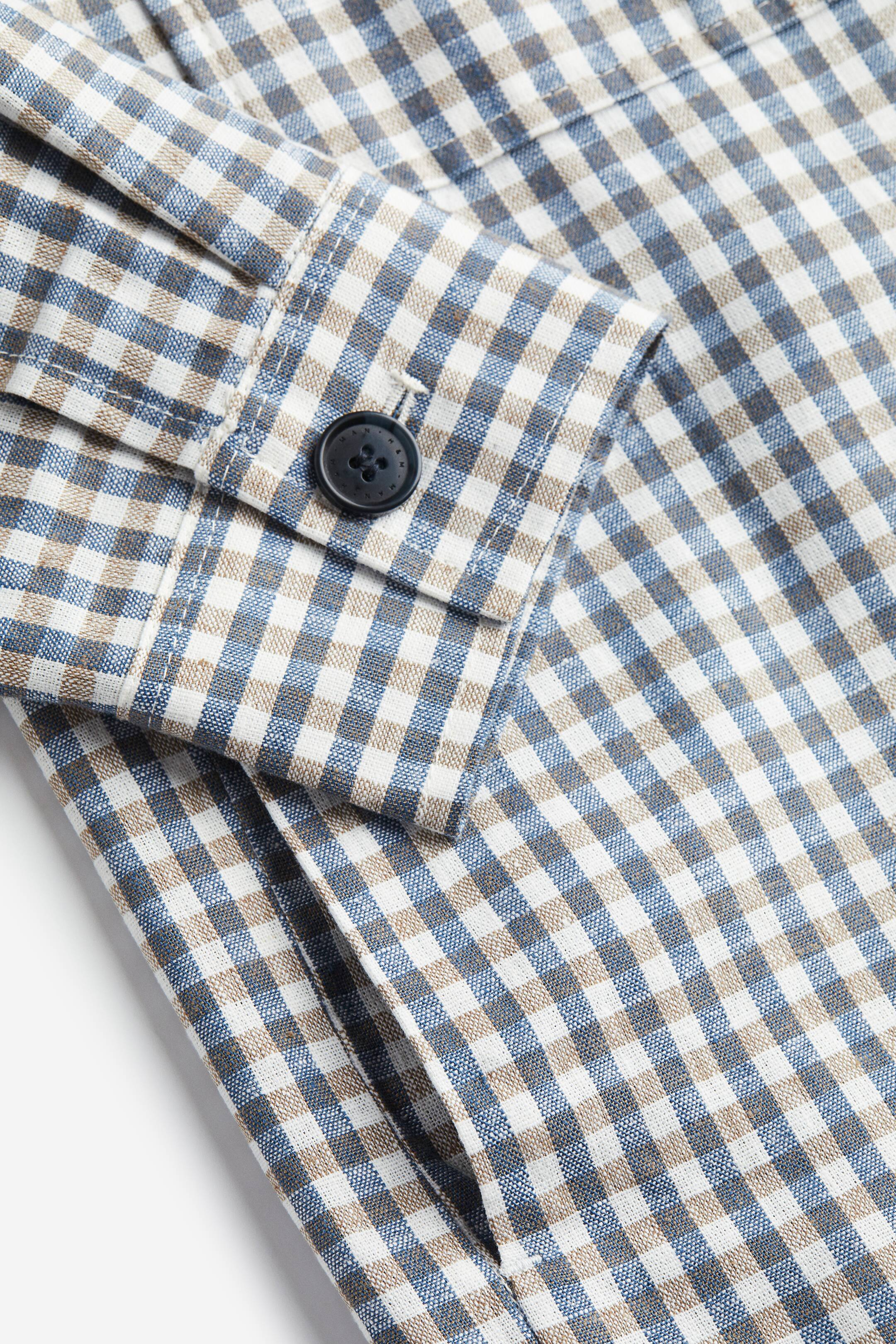 View larger image: Regular Fit Linen-blend overshirt - Dark blue/Beige checked - Men | H&M IN 2