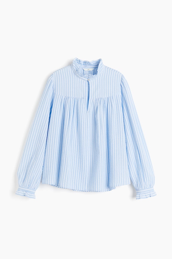 Seersucker popover blouse - Light blue/Striped/White - 2