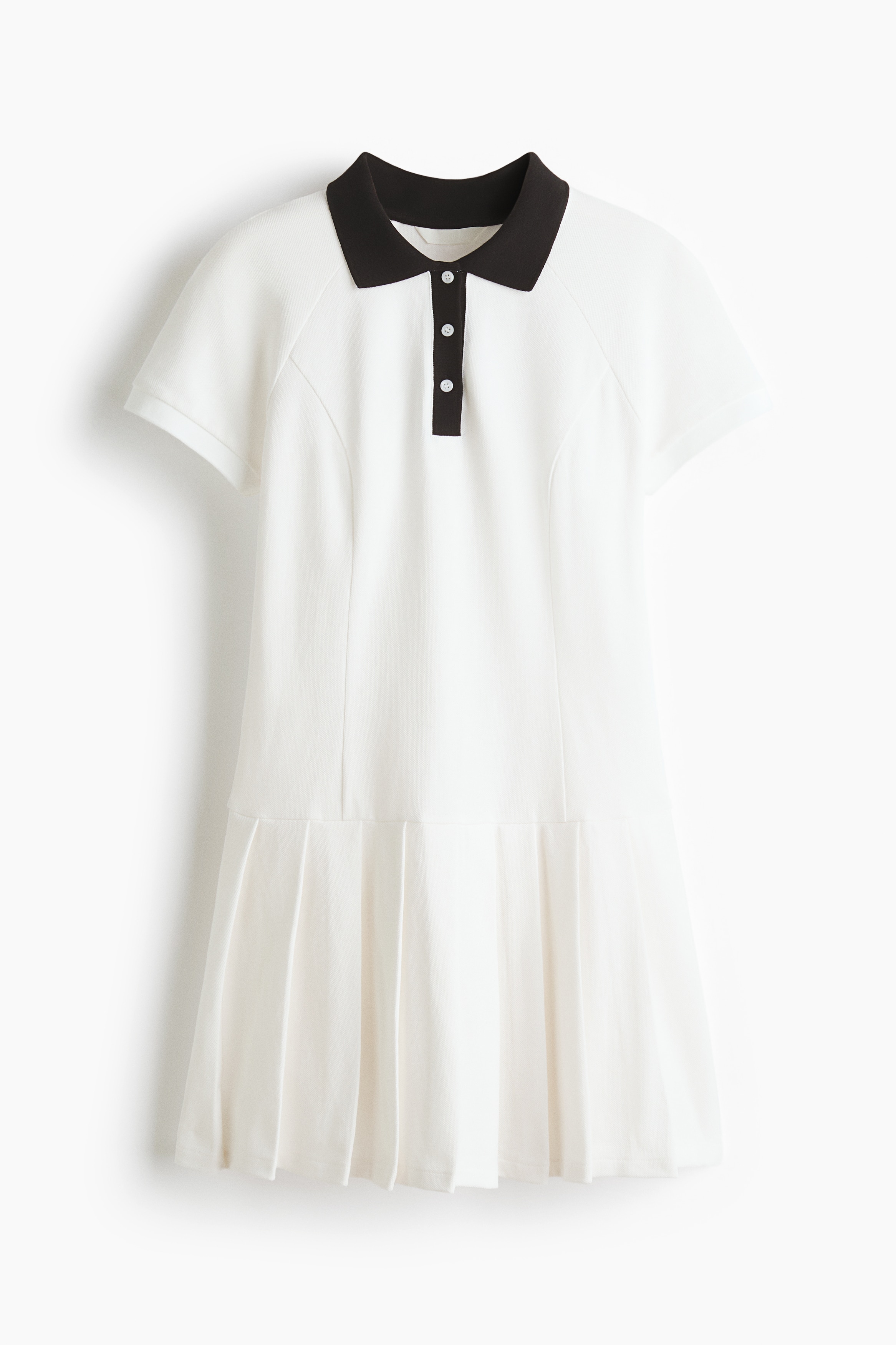 Pleated-skirt polo dress - ホワイト/ブラック／ホワイト