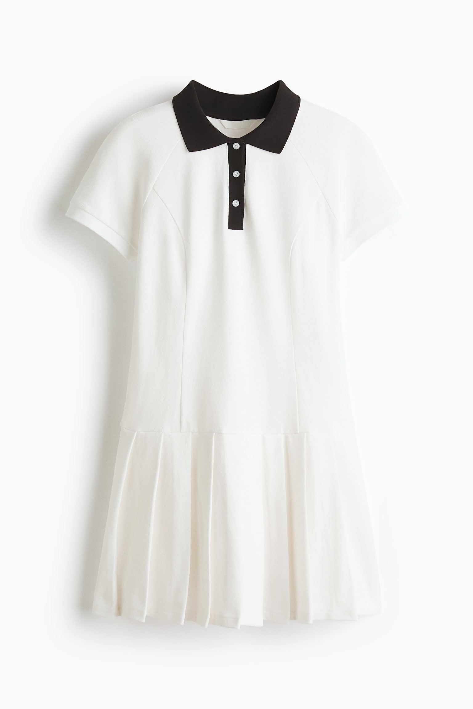 Pleated-Skirt Polo Dress - White/Black/white - 1