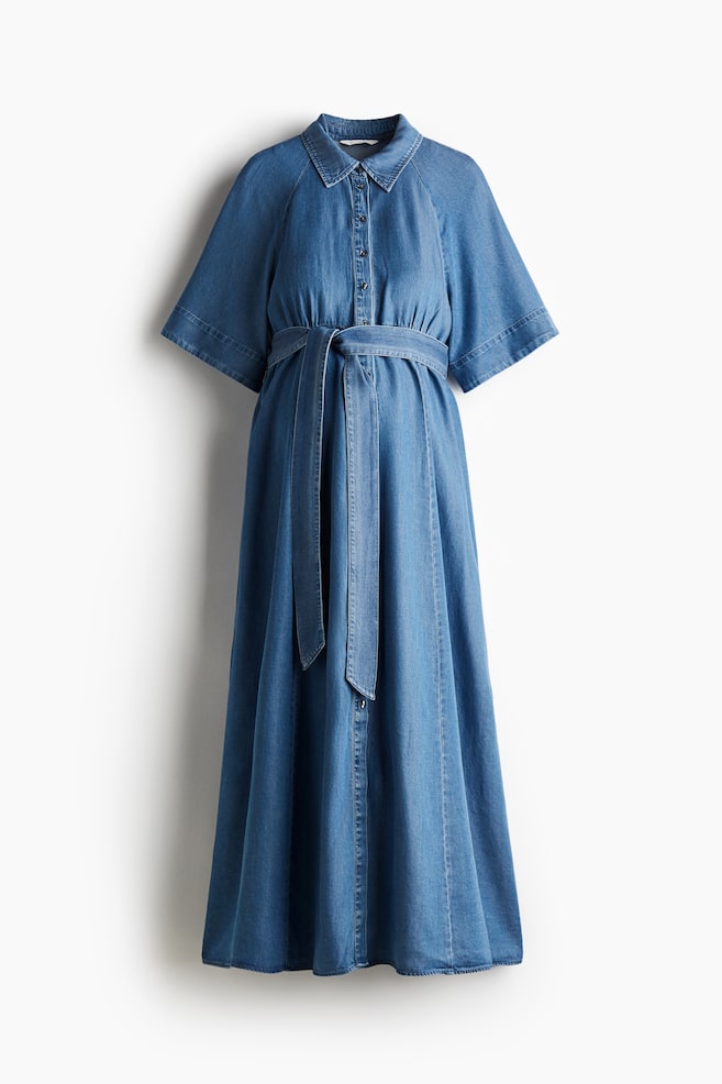 MAMA Tie-belt denim dress - Denim blue/Denim blue - 1