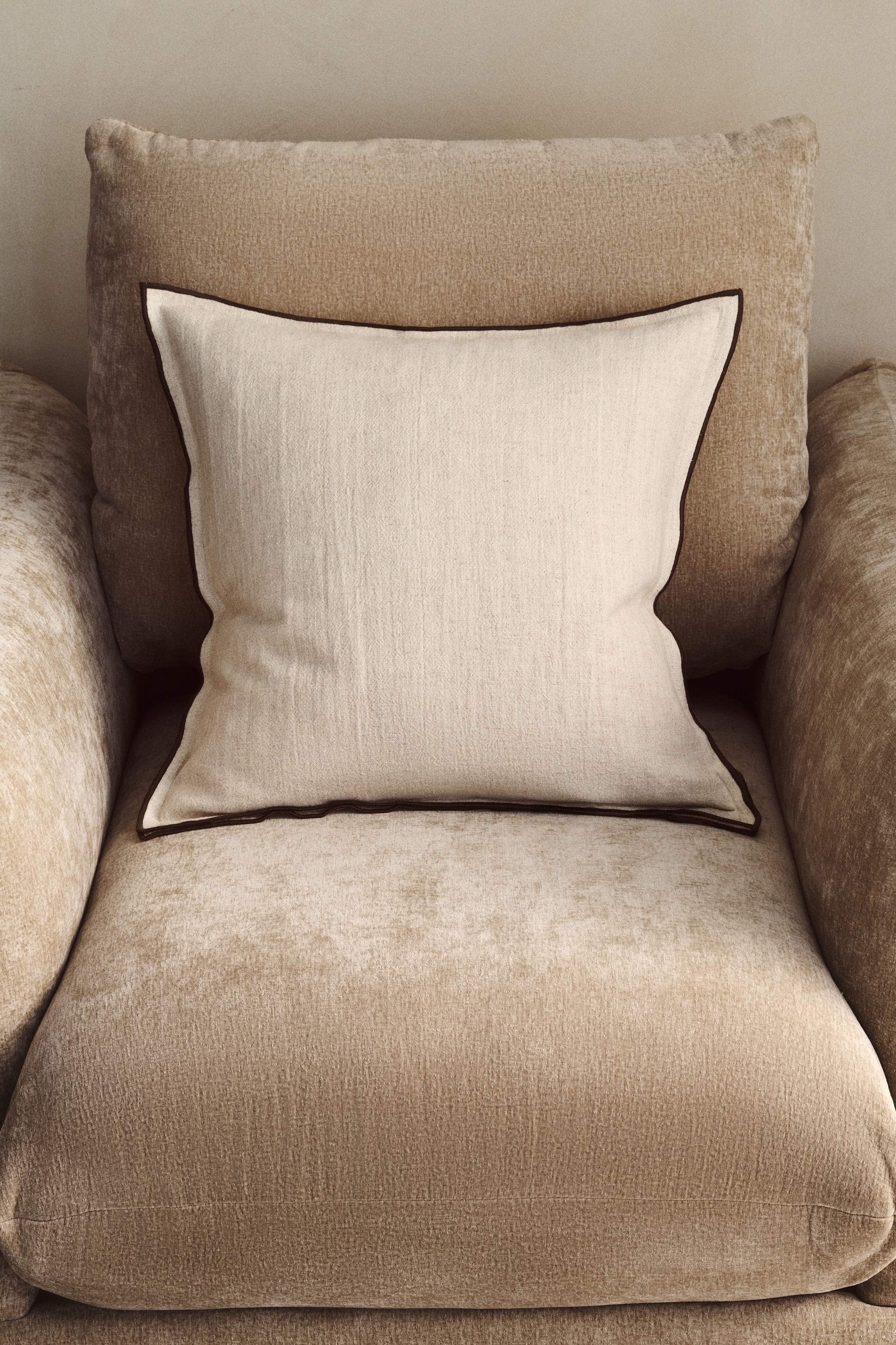 Copricuscino in misto lino - Beige chiaro/Bianco