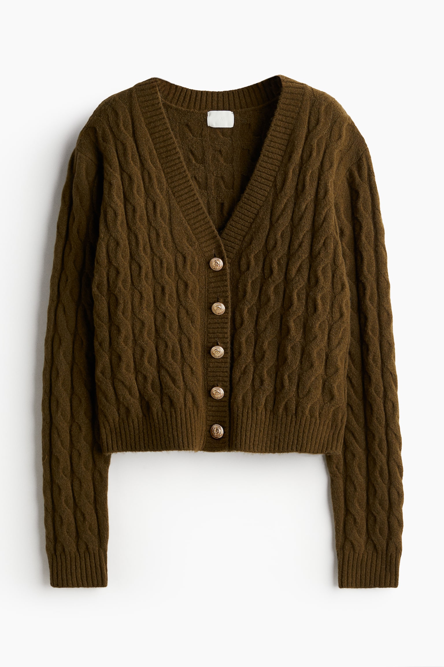 Cable-knit cardigan - Dark khaki green/Grey marl - 2