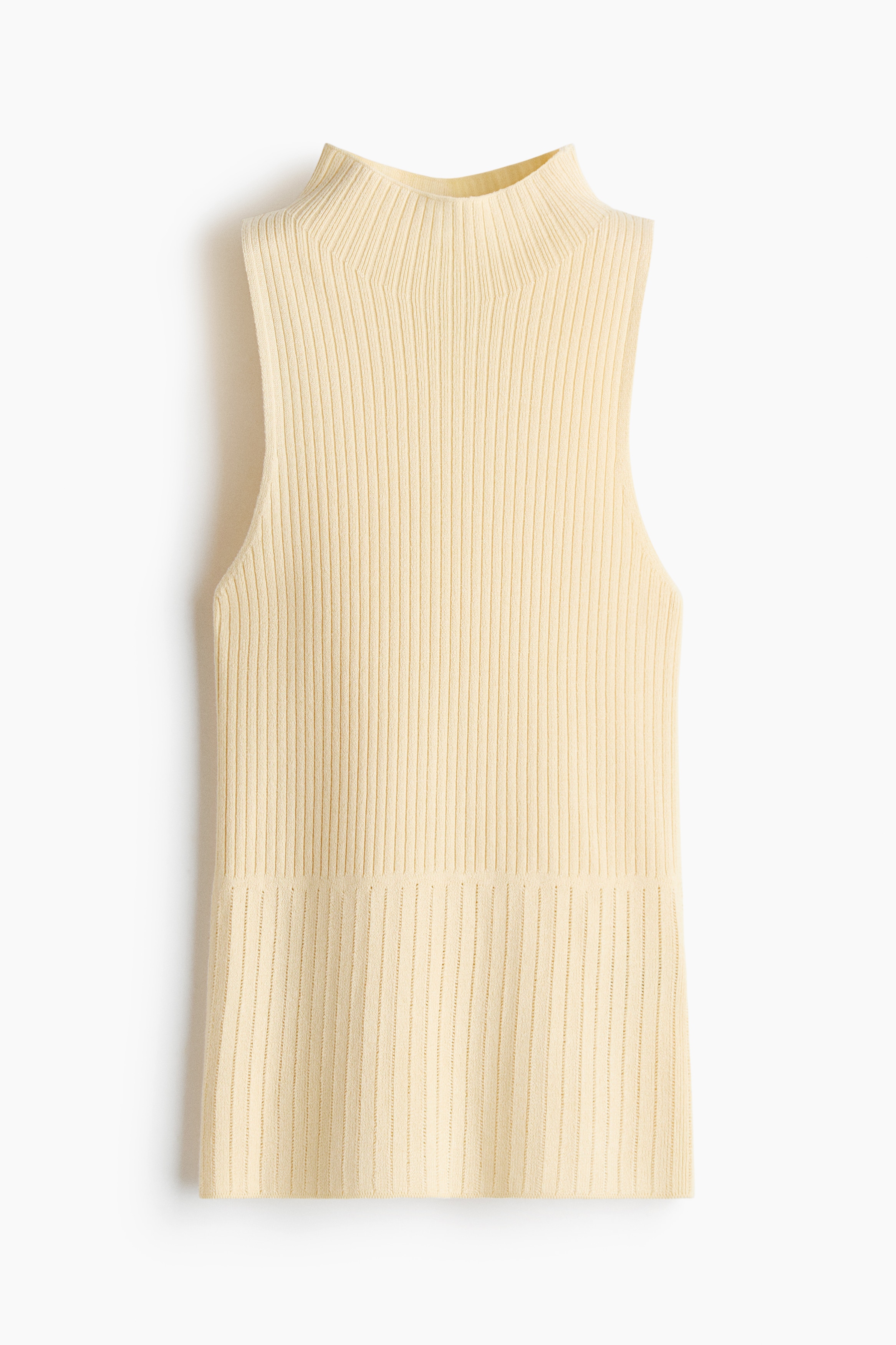 Rib-Knit Mock Turtleneck Top - Pale yellow/Navy blue/Pale pink
