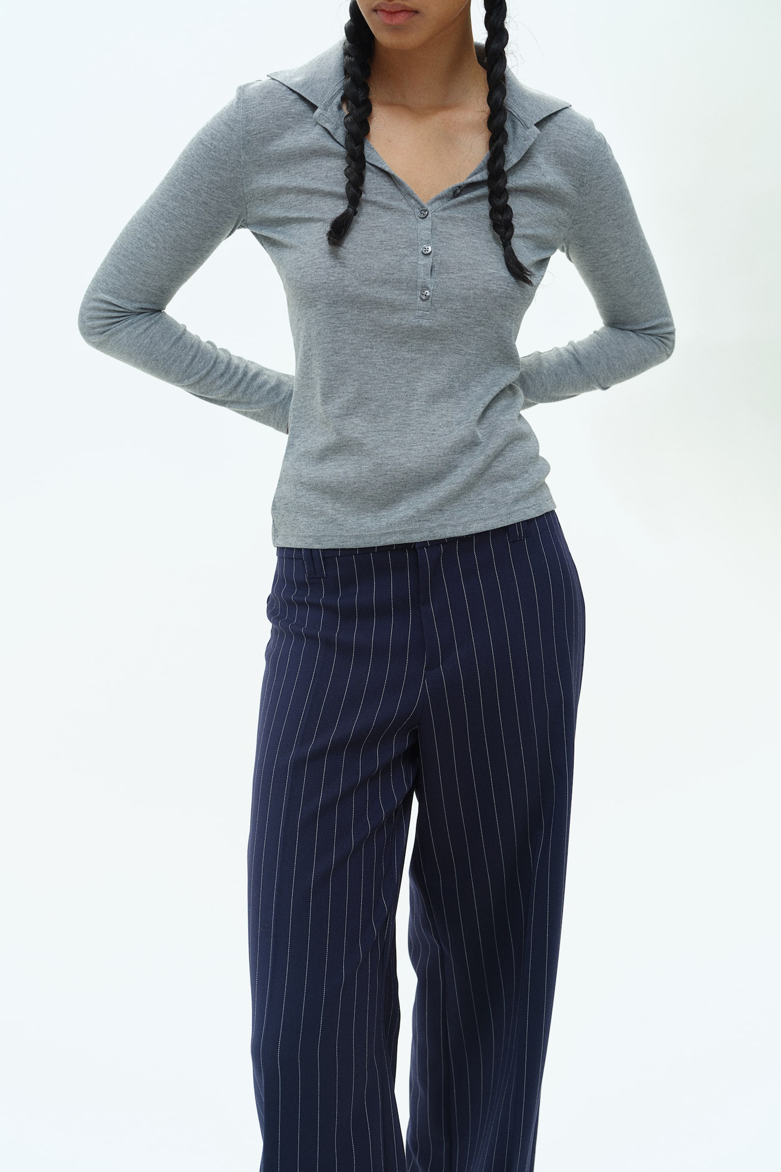 Wide tailored trousers - Navy blue/Pinstriped/Grey marl/Dark grey marl/Dark brown/Pinstriped/Black - 4