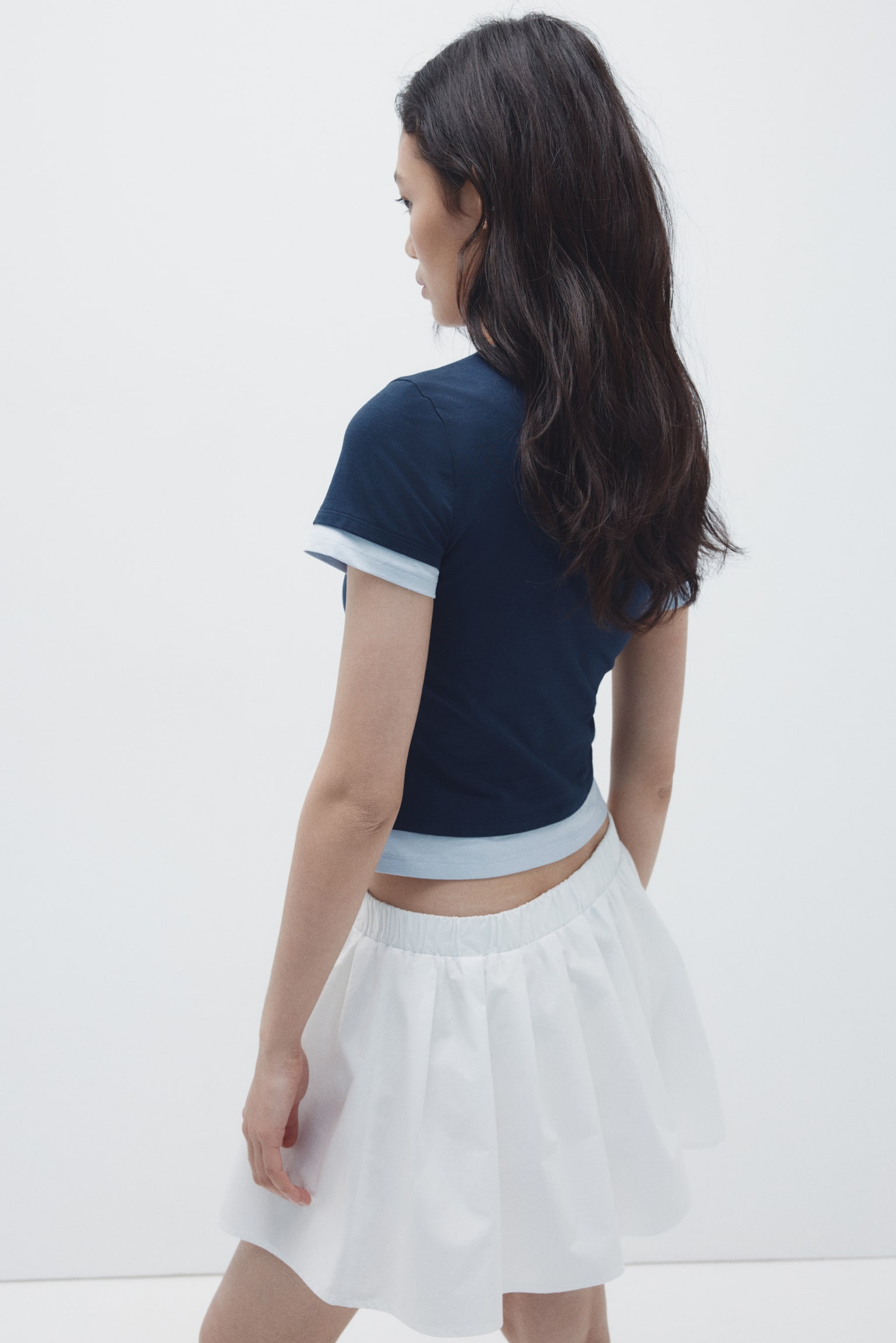 Áo thun kiểu nhiều lớp - Xanh tím than/Xanh dương nhạt/Màu trắng/Đen/Màu hồng nhạt/Trắng - 3