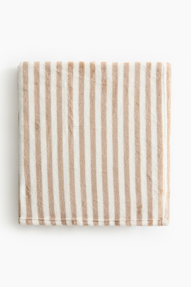 Striped Fleece Blanket - Beige/striped/Pink/striped/Khaki green/striped - 1