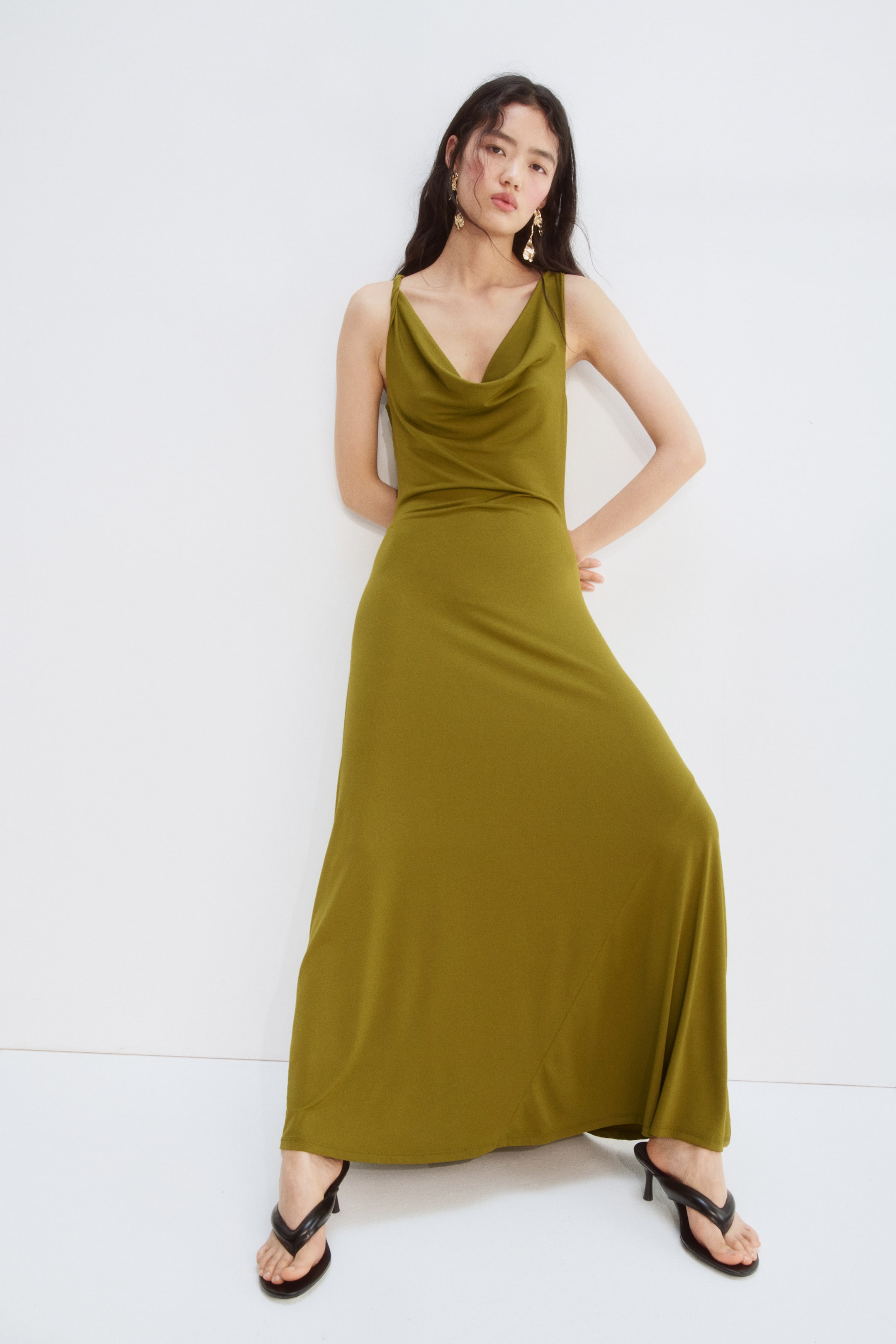 View larger image: Draped jersey dress - Olive green - Ladies | H&M 1